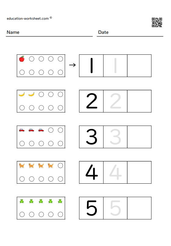 Learn numbers 1 to 5 picture version