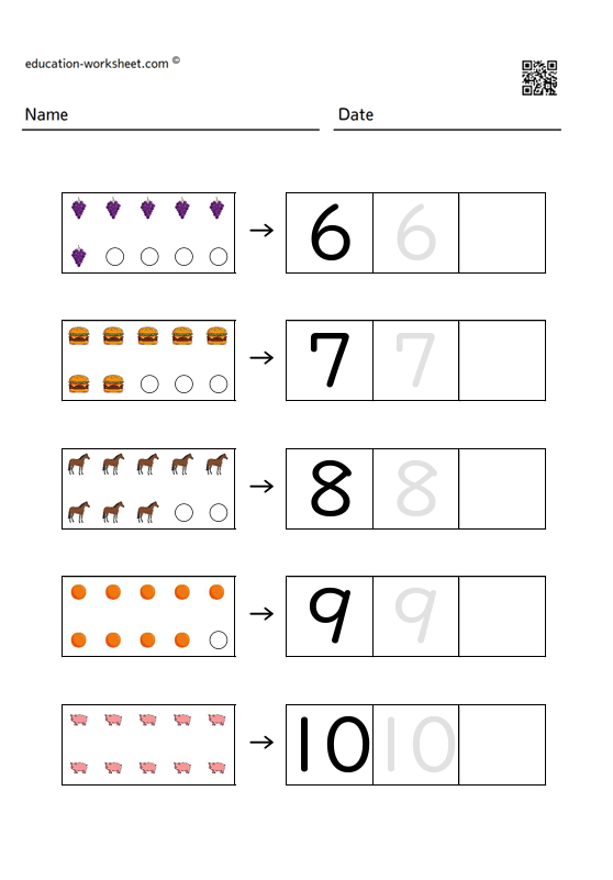 Learn numbers 6 to 10 picture version