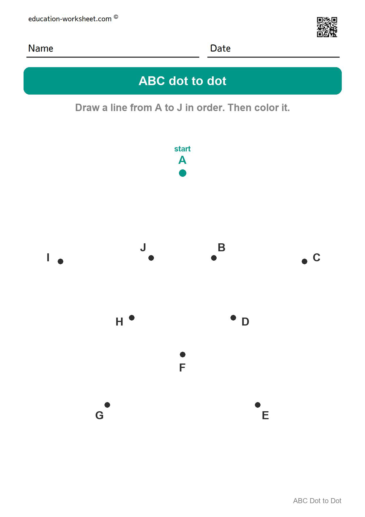 ABC dot to dot A to J - Star - Free ABC Dot to Dot Worksheets for Kindergarten - Connect the Letters A to Z