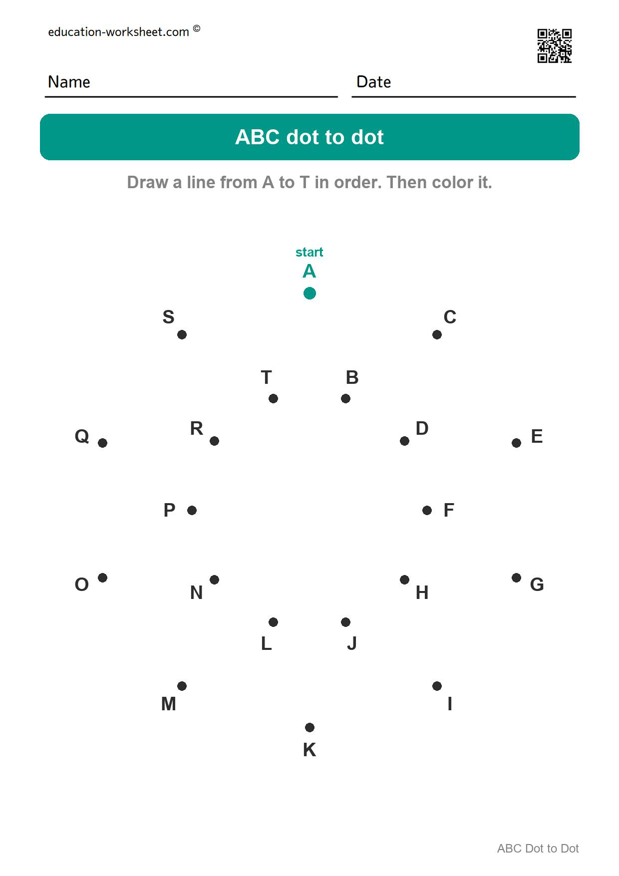 ABC dot to dot A to T - Sun - Free ABC Dot to Dot Worksheets for Kindergarten - Connect the Letters A to Z