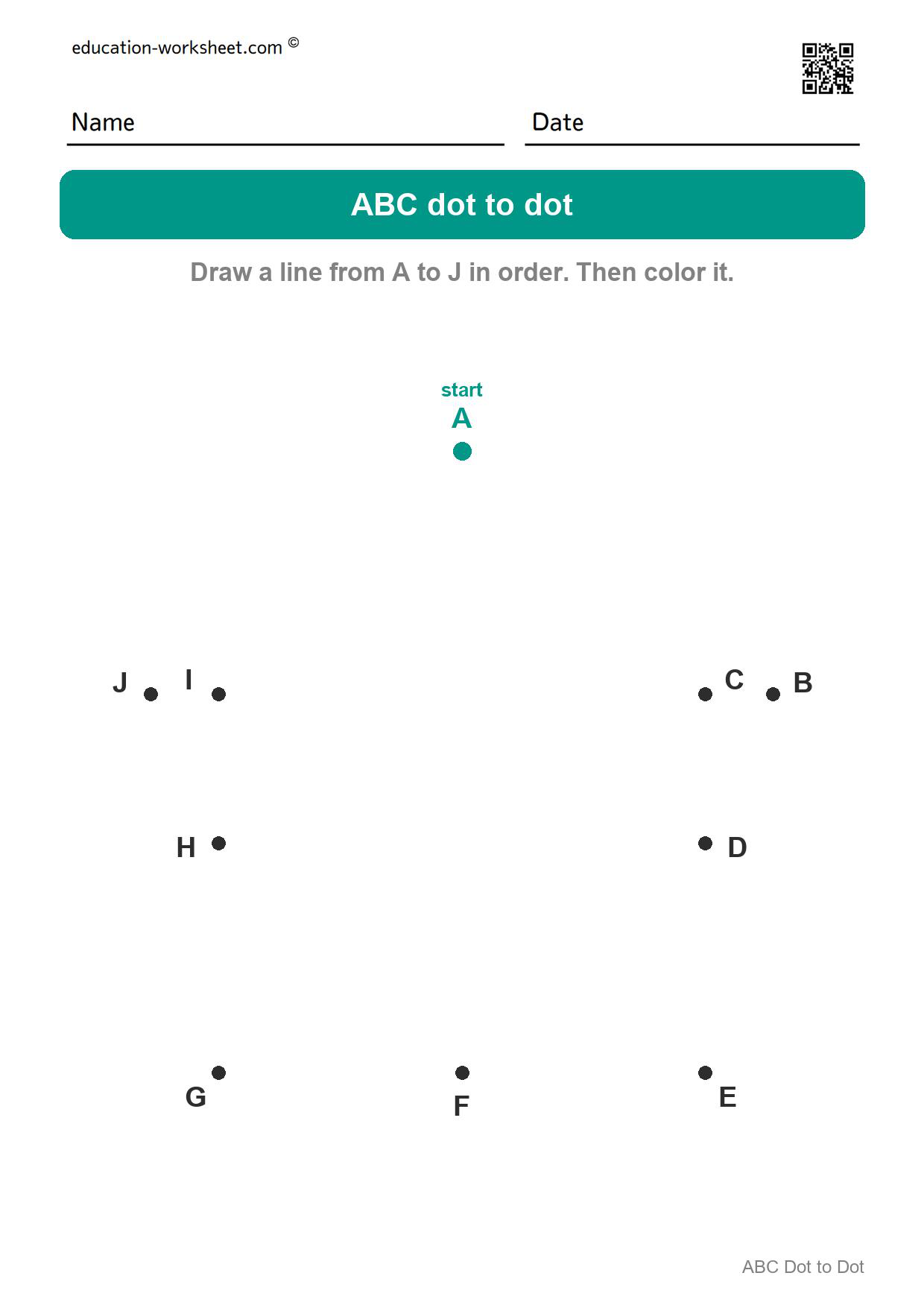 ABC dot to dot A to J - House - Free ABC Dot to Dot Worksheets for Kindergarten - Connect the Letters A to Z