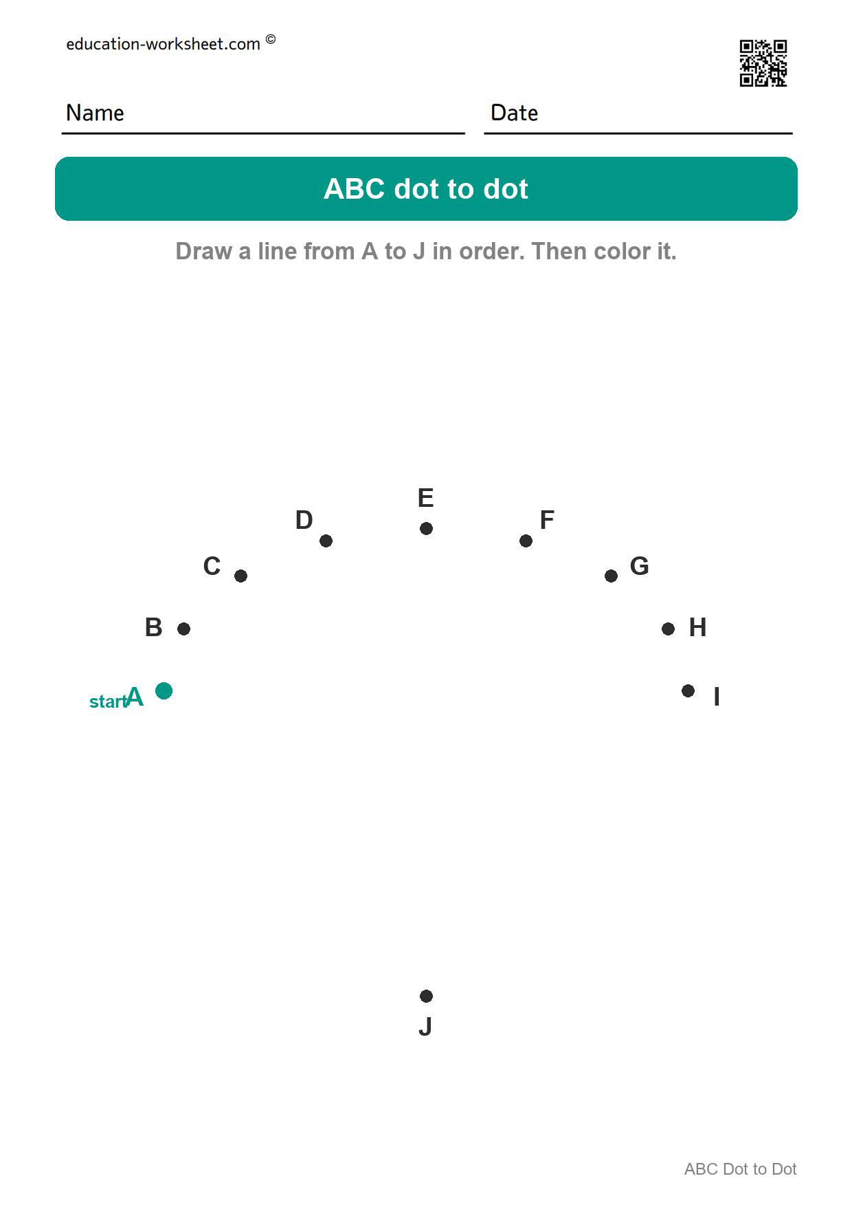 ABC dot to dot A to J - Ice cream - Free ABC Dot to Dot Worksheets for Kindergarten - Connect the Letters A to Z