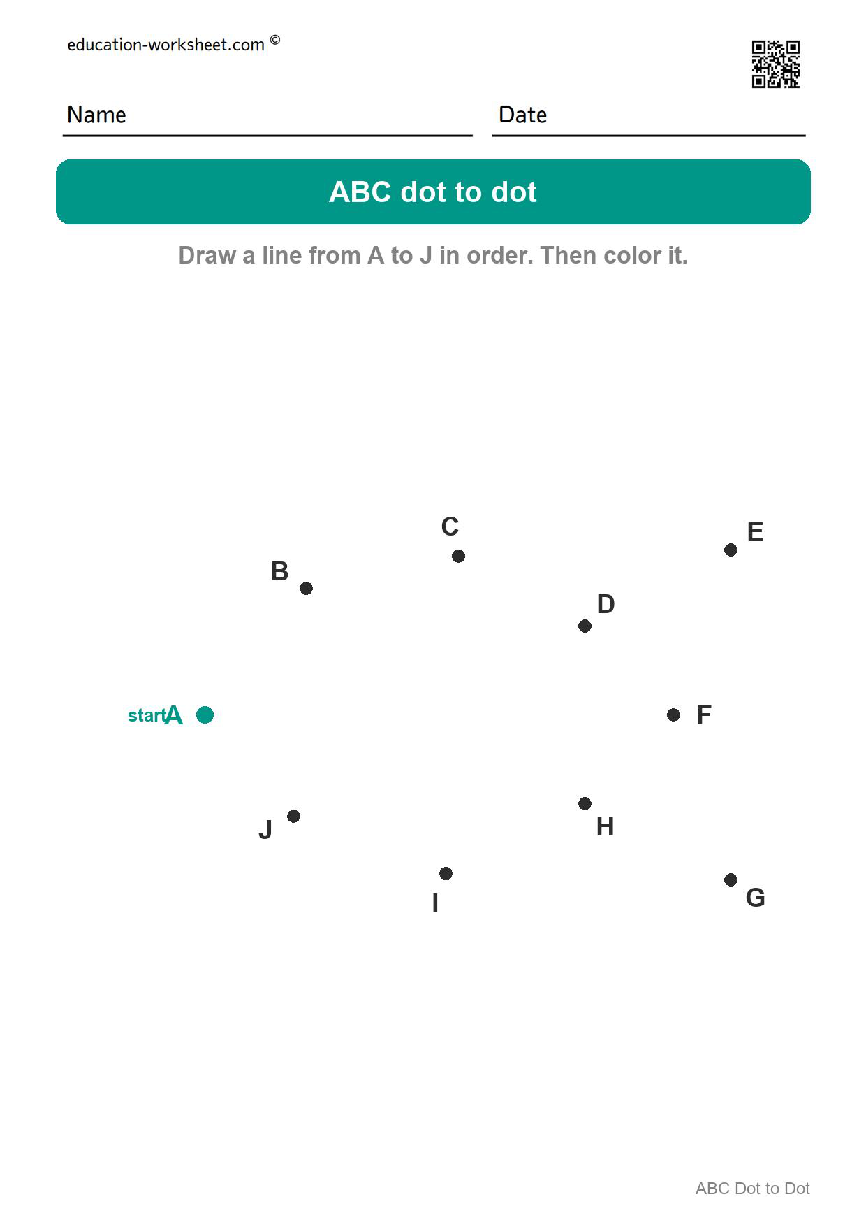 ABC dot to dot A to J - Fish - Free ABC Dot to Dot Worksheets for Kindergarten - Connect the Letters A to Z
