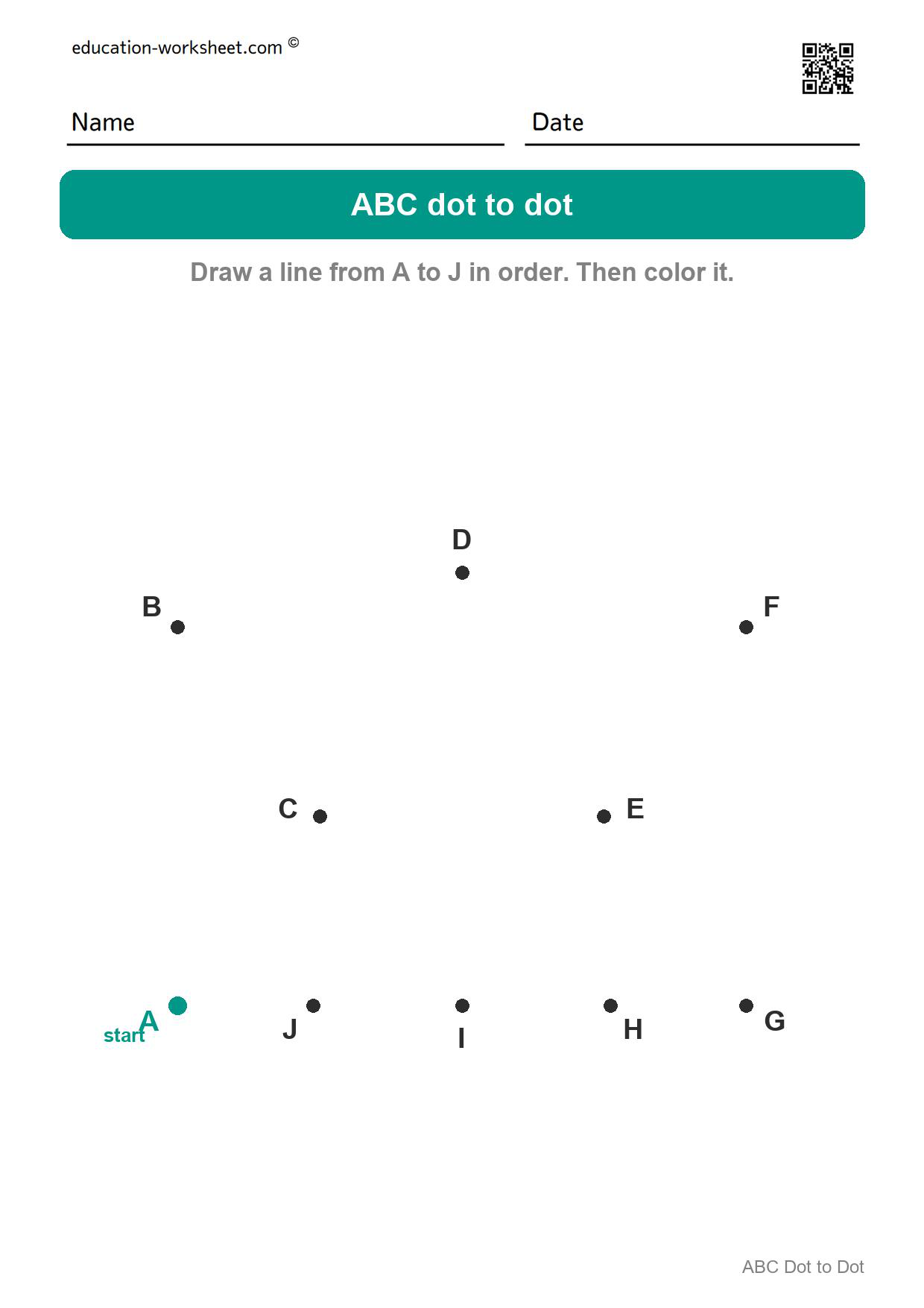 ABC dot to dot A to J - Crown - Free ABC Dot to Dot Worksheets for Kindergarten - Connect the Letters A to Z