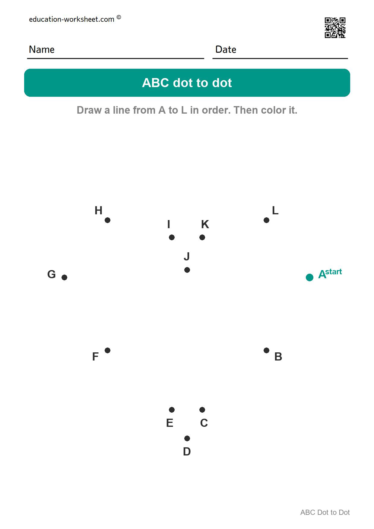 ABC dot to dot A to L - Heart - Free ABC Dot to Dot Worksheets for Kindergarten - Connect the Letters A to Z