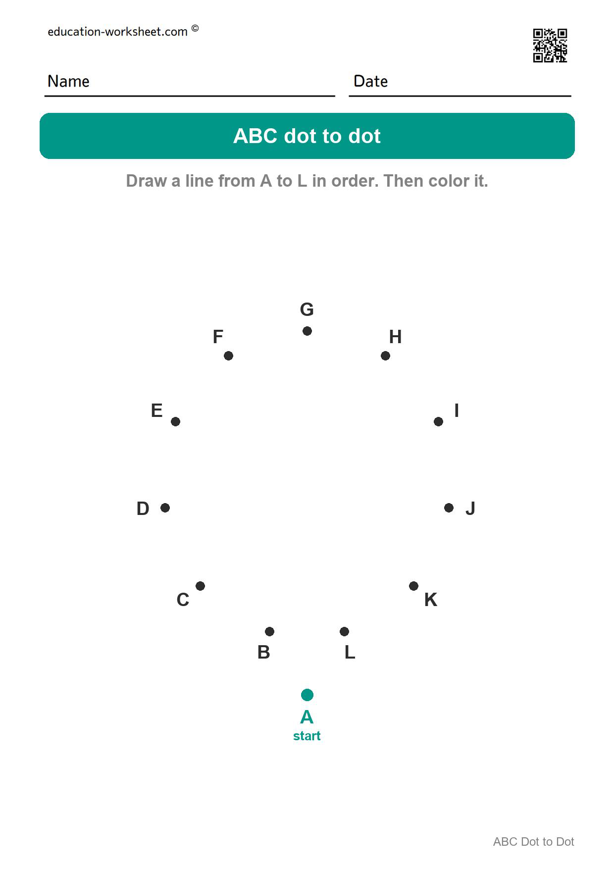 ABC dot to dot A to L - Balloon - Free ABC Dot to Dot Worksheets for Kindergarten - Connect the Letters A to Z