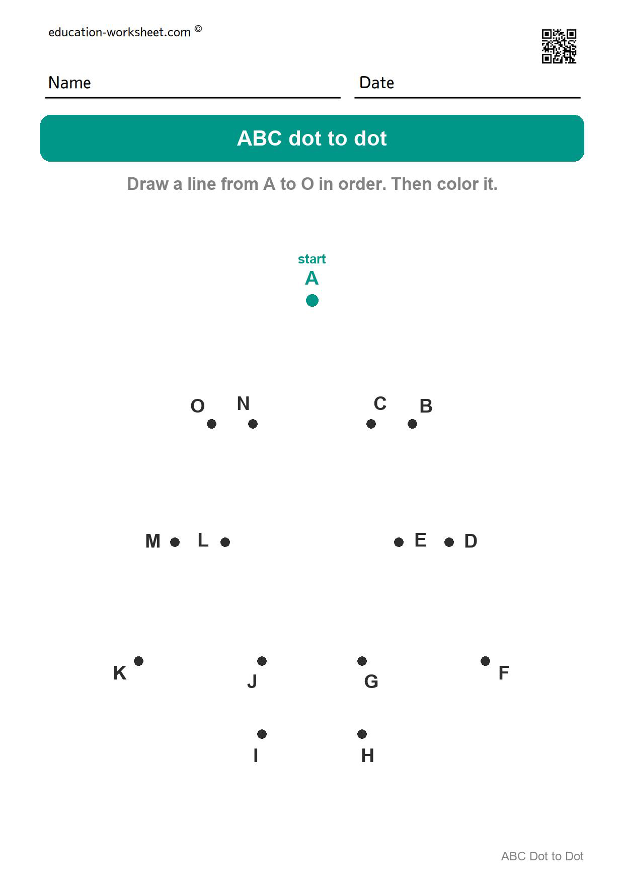 ABC dot to dot A to O - Tree - Free ABC Dot to Dot Worksheets for Kindergarten - Connect the Letters A to Z