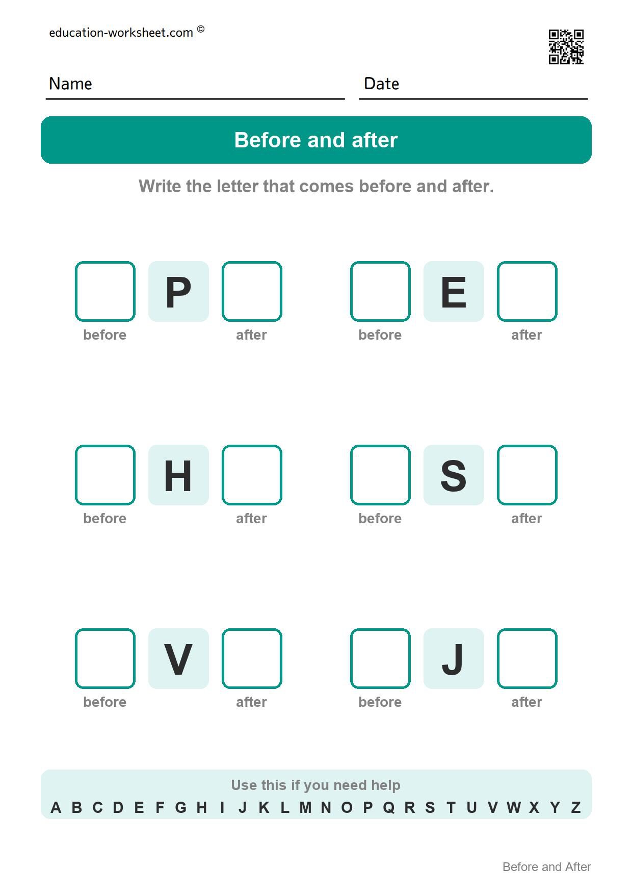 Before and after - capital letters (Set 2) - Free Letter Before and After Worksheets for Kindergarten - Alphabet Order