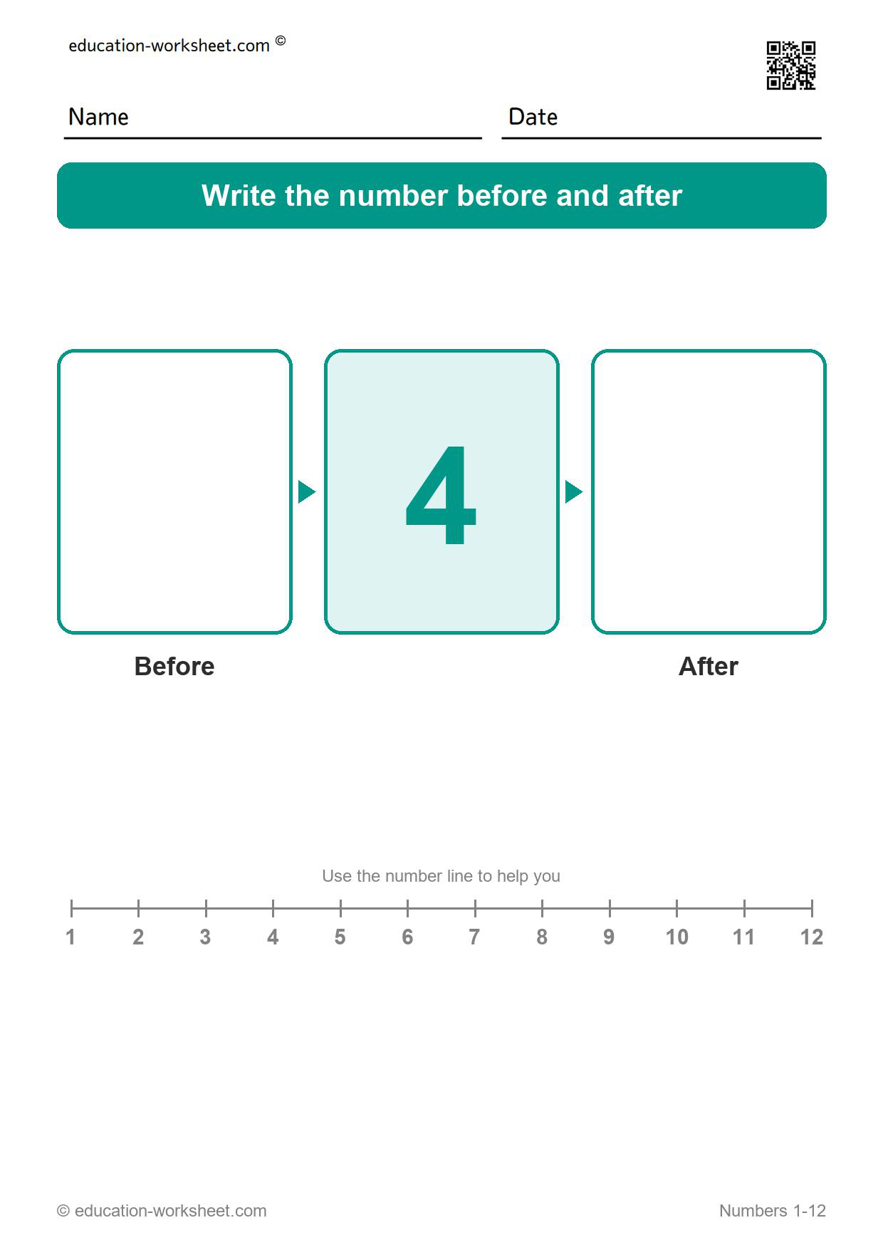 Before and after 4 - Free Before and After Number Worksheets for Kindergarten