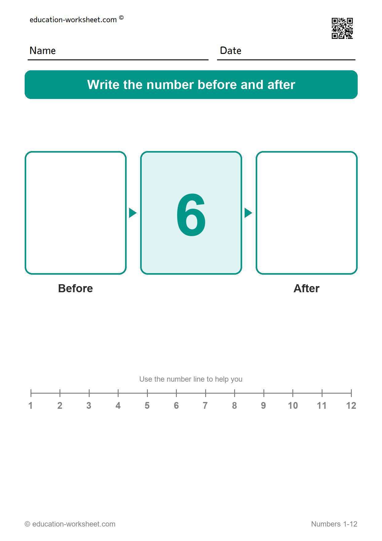 Before and after 6 - Free Before and After Number Worksheets for Kindergarten