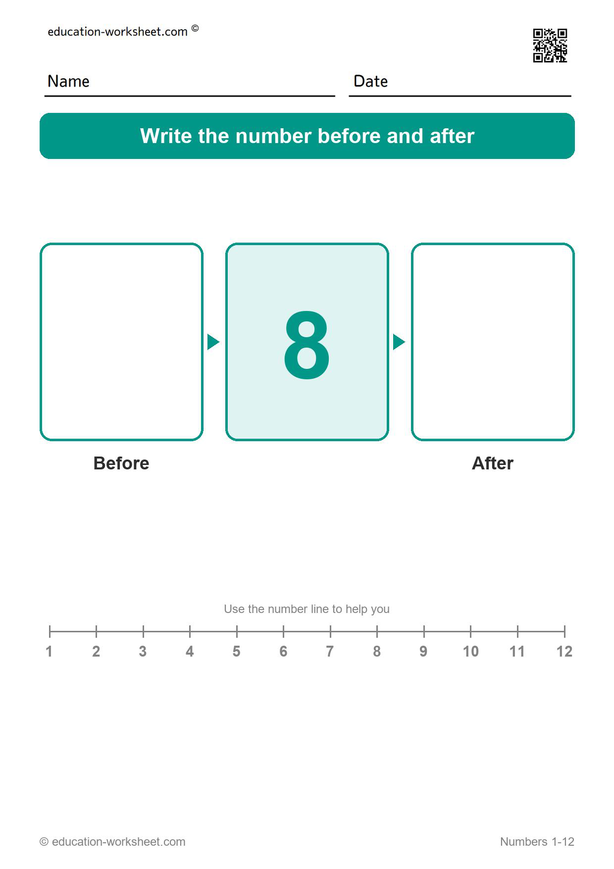Before and after 8 - Free Before and After Number Worksheets for Kindergarten