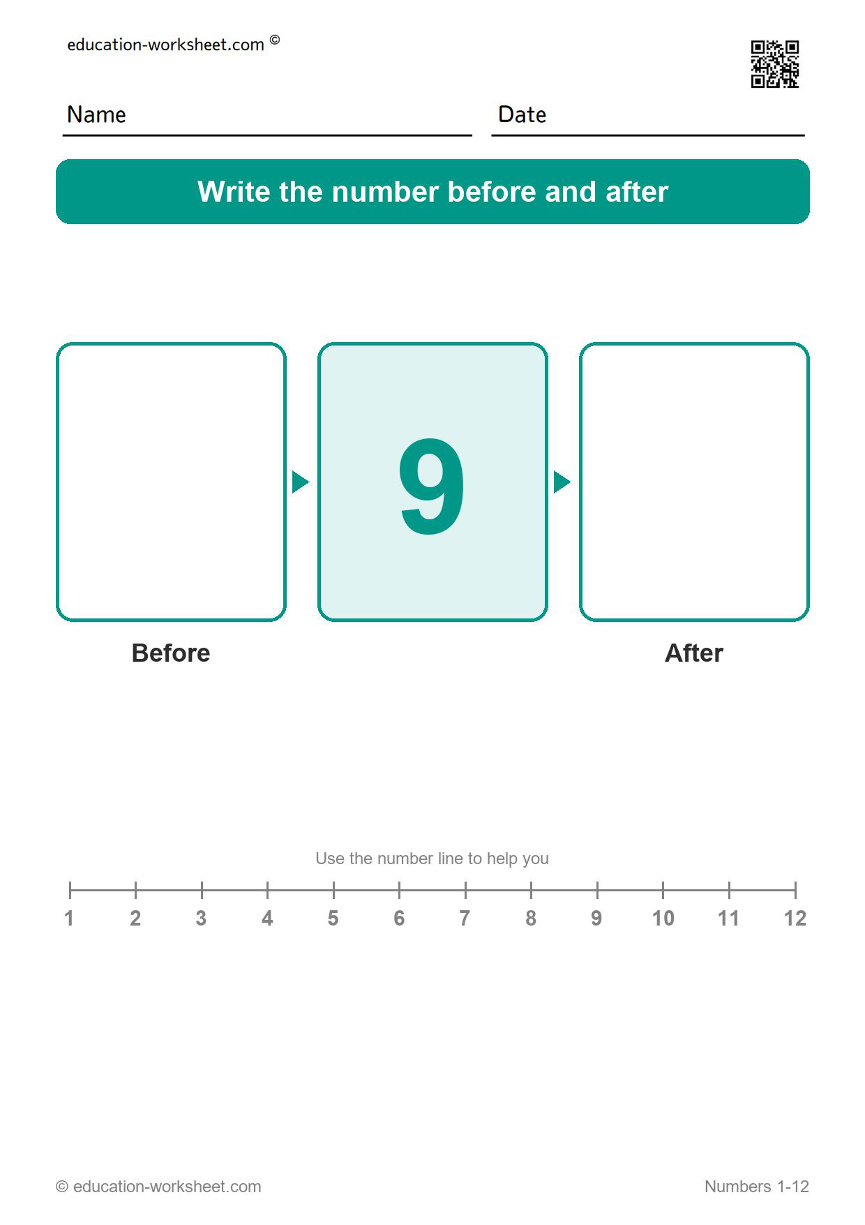 Before and after 9 - Free Before and After Number Worksheets for Kindergarten