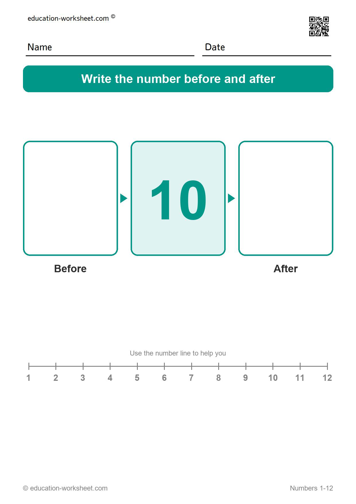 Before and after 10 - Free Before and After Number Worksheets for Kindergarten