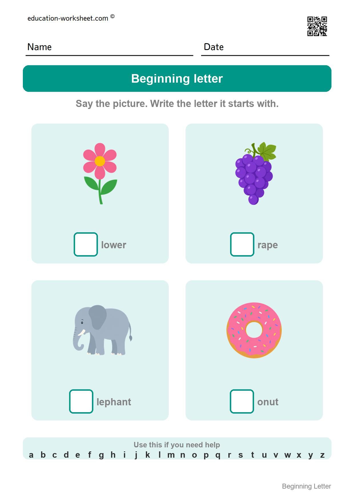 Write the beginning letter (Set 1) - Free Beginning Letter Worksheets for Kindergarten - Write the First Letter
