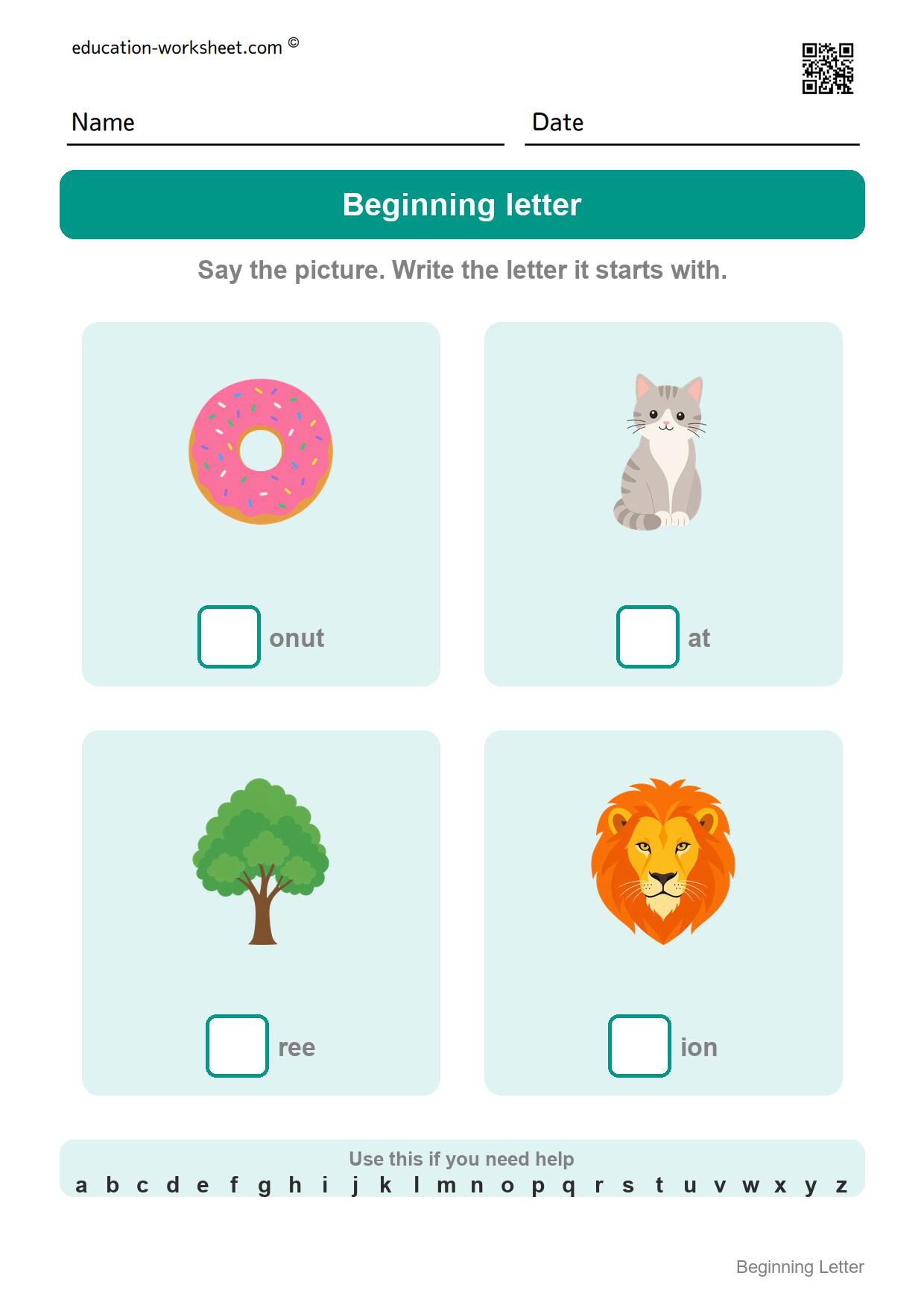 Write the beginning letter (Set 10) - Free Beginning Letter Worksheets for Kindergarten - Write the First Letter