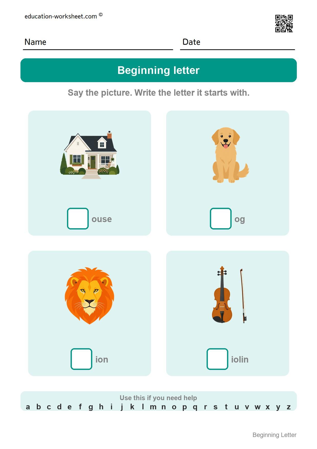 Write the beginning letter (Set 2) - Free Beginning Letter Worksheets for Kindergarten - Write the First Letter