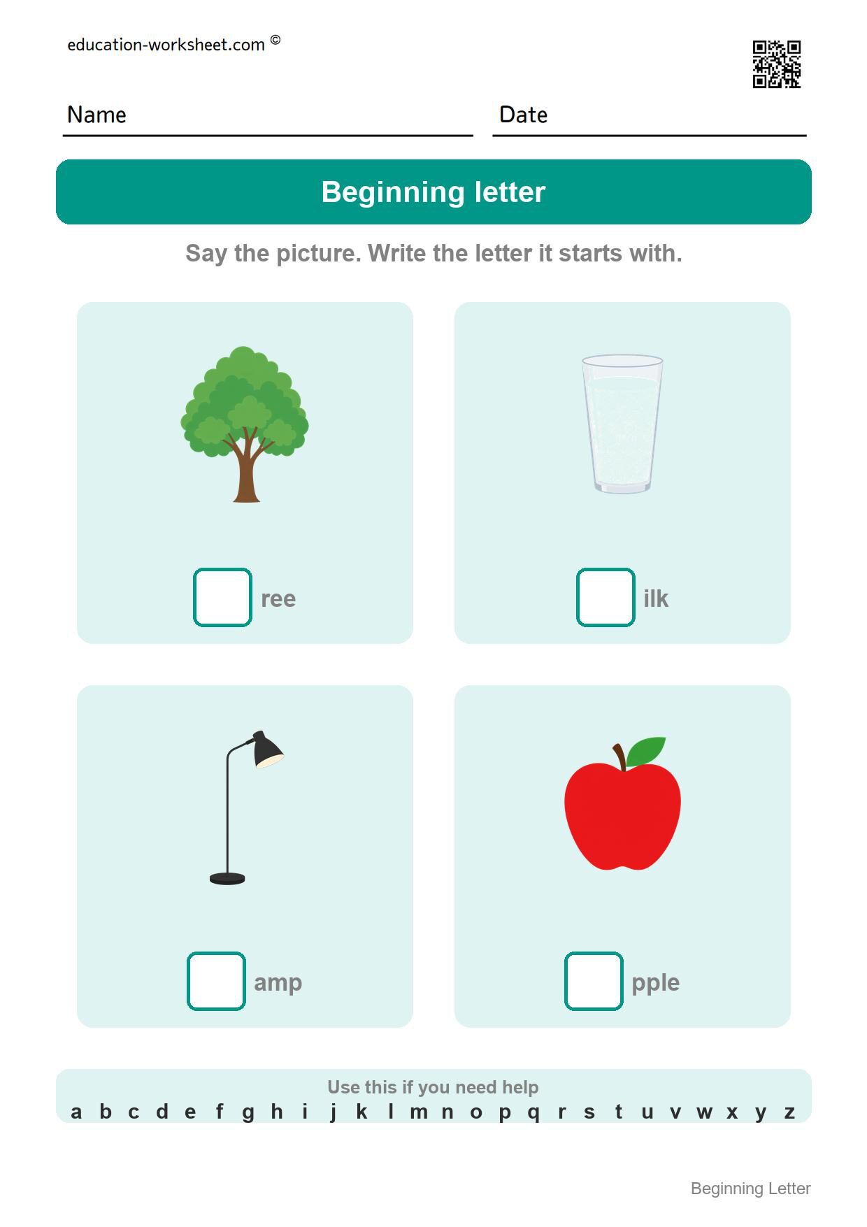Write the beginning letter (Set 3) - Free Beginning Letter Worksheets for Kindergarten - Write the First Letter