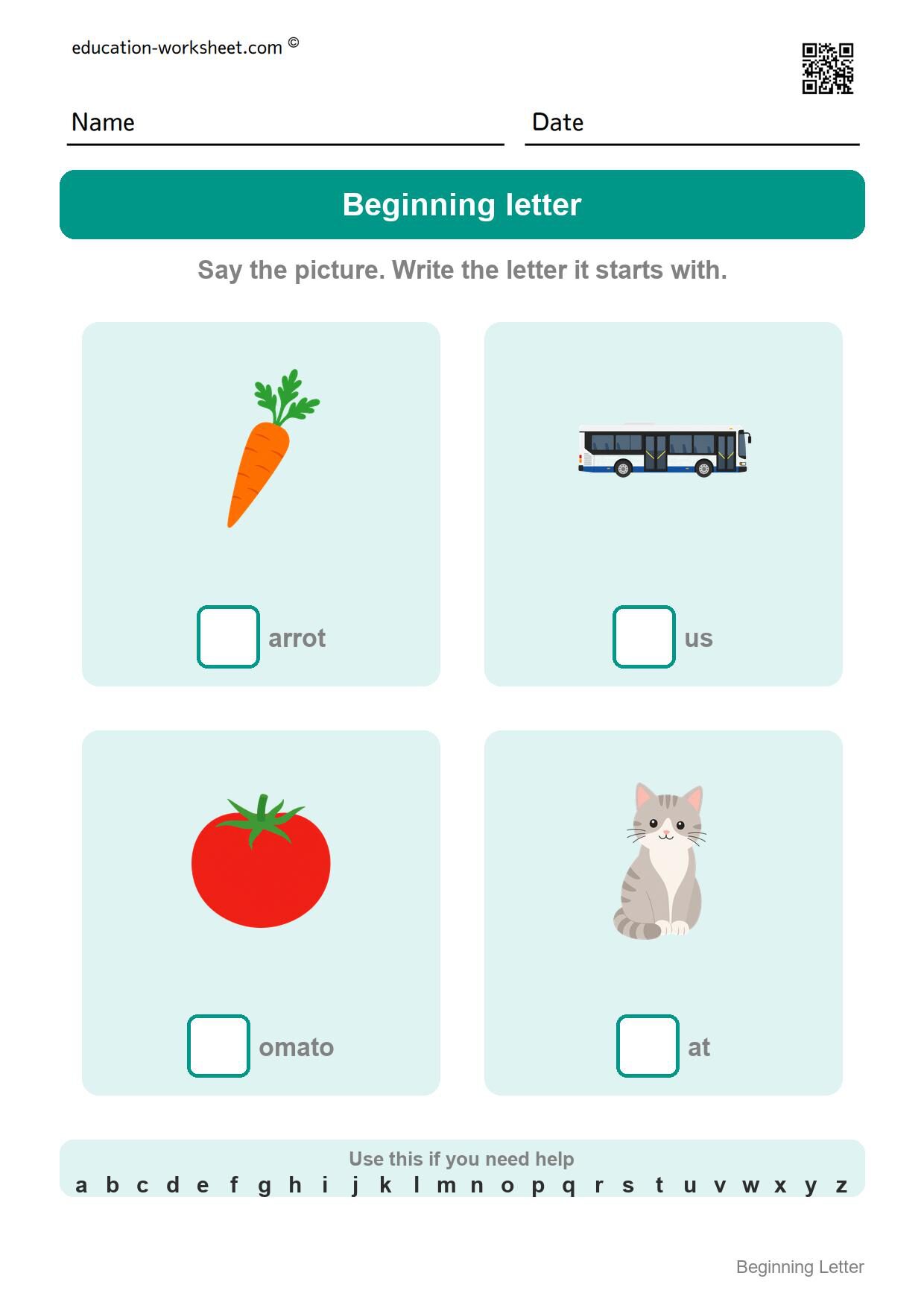 Write the beginning letter (Set 4) - Free Beginning Letter Worksheets for Kindergarten - Write the First Letter