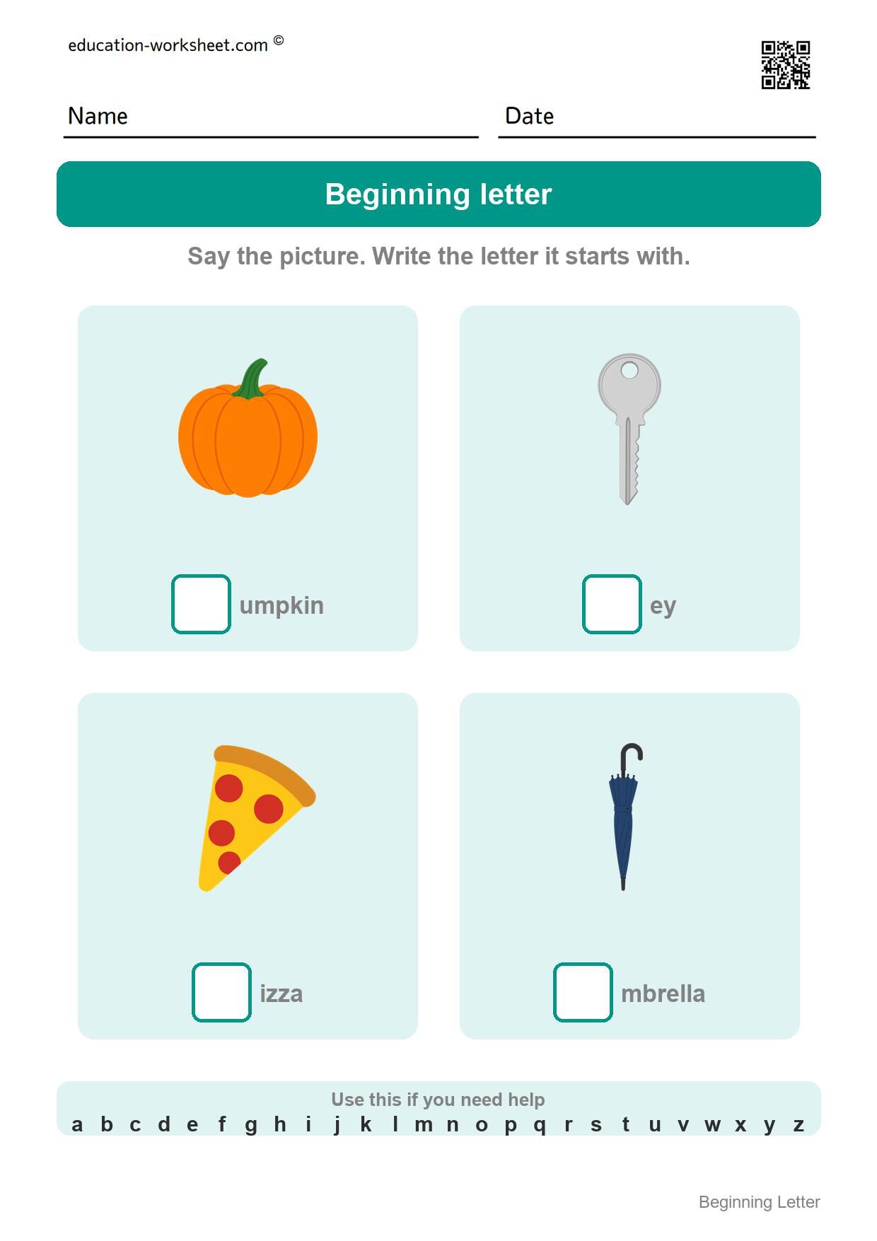 Write the beginning letter (Set 5) - Free Beginning Letter Worksheets for Kindergarten - Write the First Letter