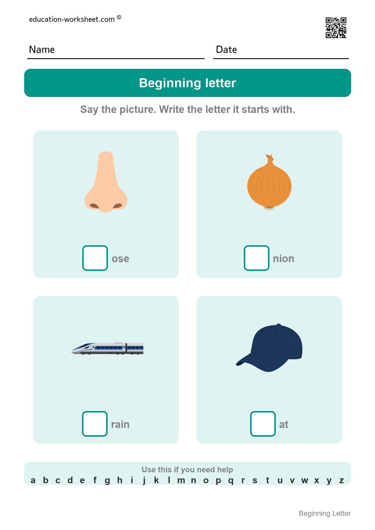 Write the beginning letter (Set 6) - Free Beginning Letter Worksheets for Kindergarten - Write the First Letter