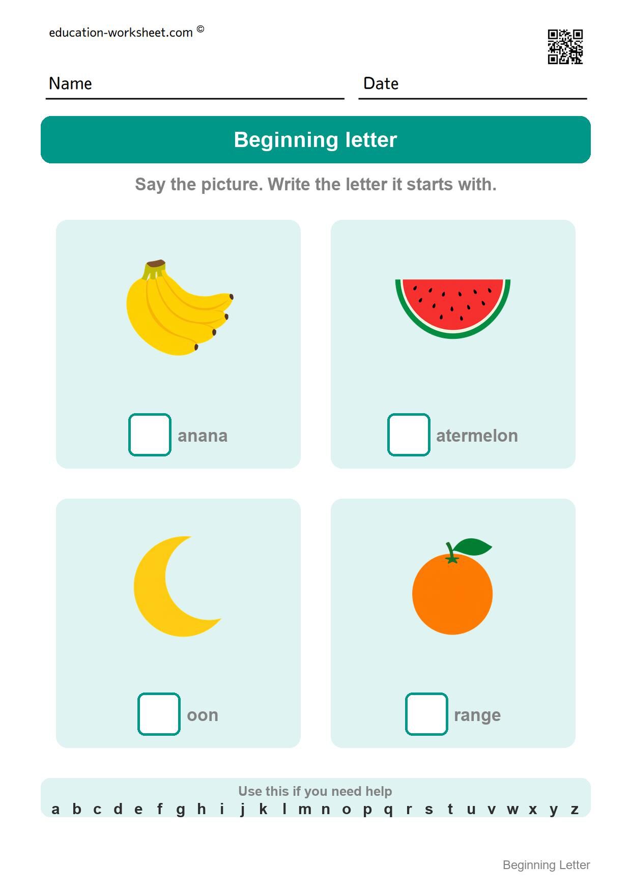 Write the beginning letter (Set 7) - Free Beginning Letter Worksheets for Kindergarten - Write the First Letter