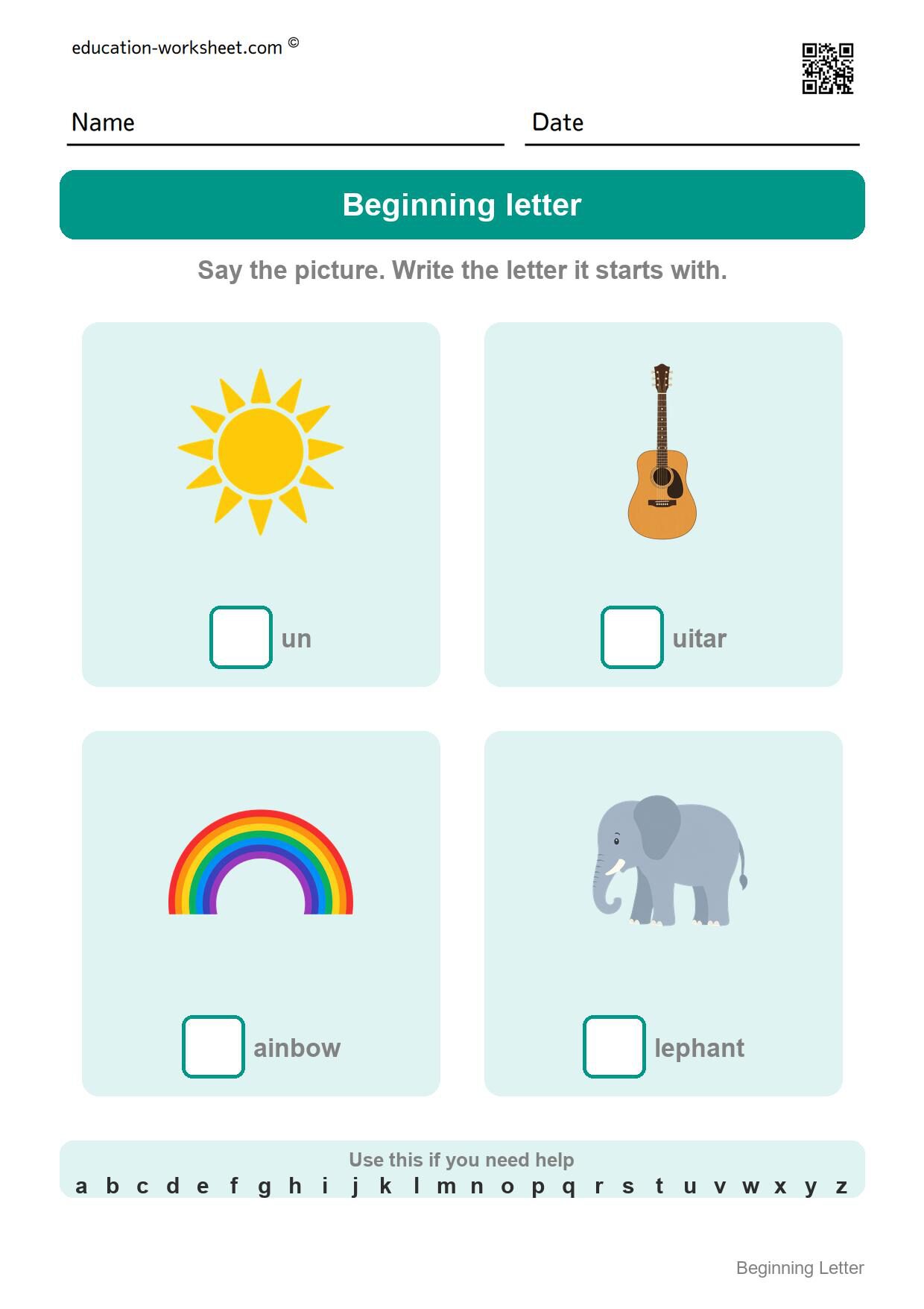 Write the beginning letter (Set 8) - Free Beginning Letter Worksheets for Kindergarten - Write the First Letter