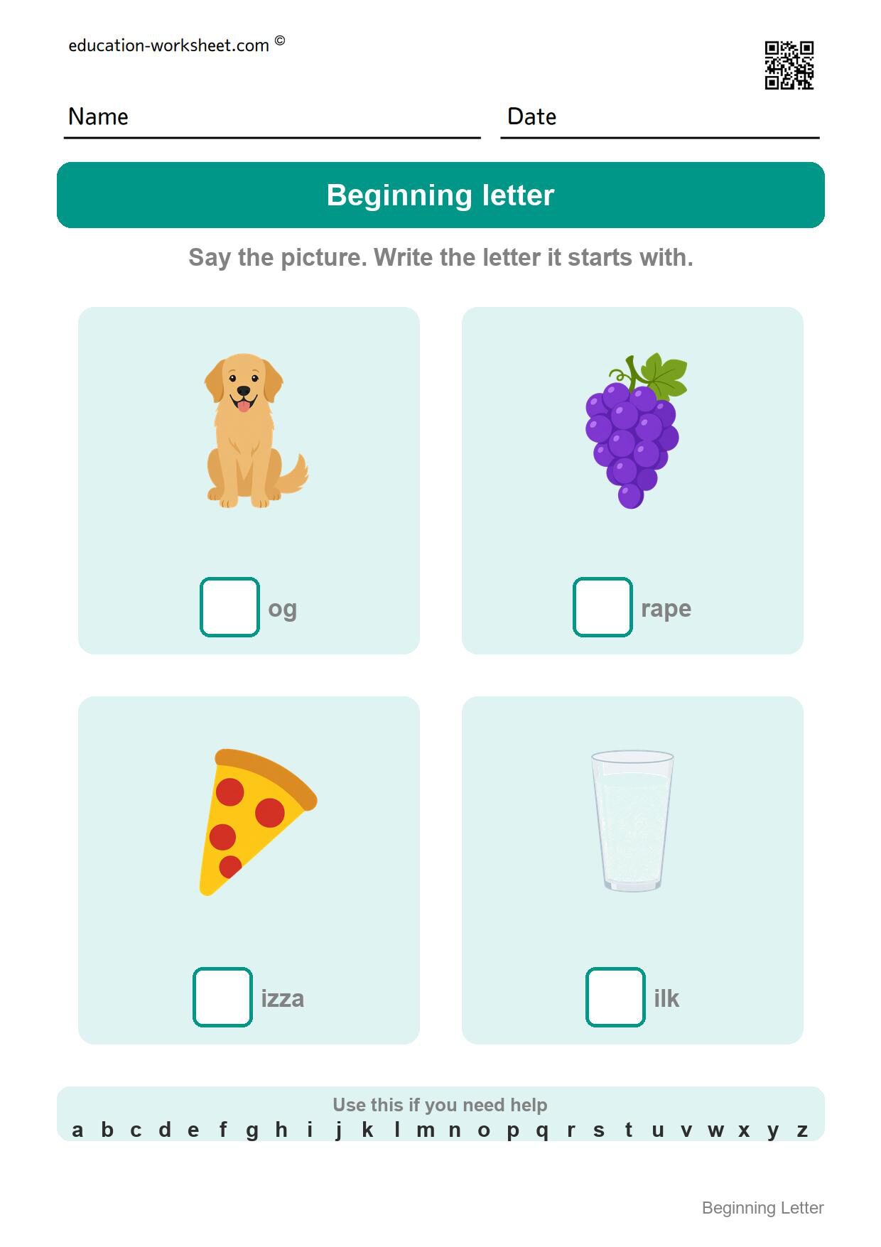 Write the beginning letter (Set 9) - Free Beginning Letter Worksheets for Kindergarten - Write the First Letter