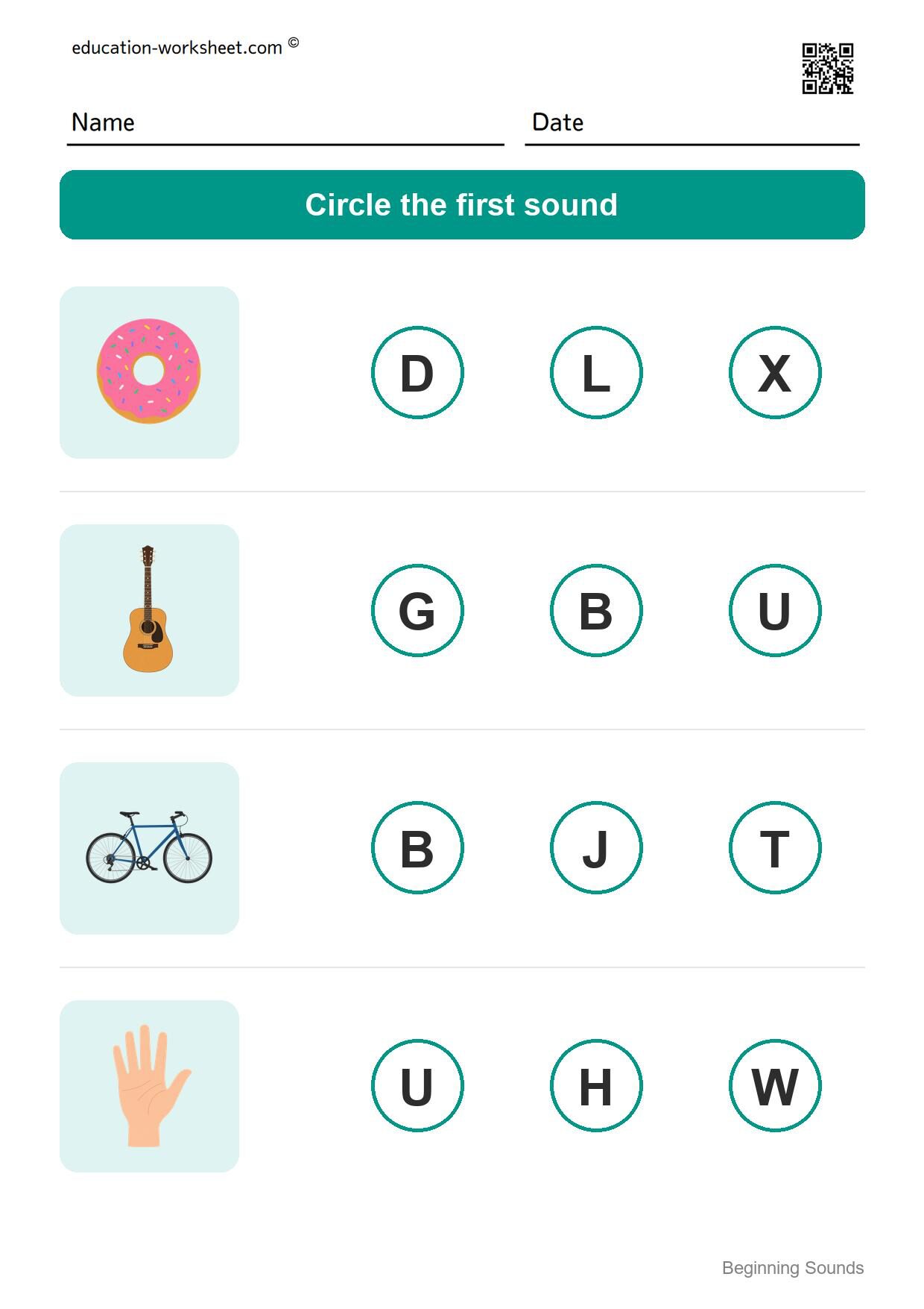 Beginning sounds (Set 10) - Free Beginning Sounds Worksheets for Kindergarten - Phonics
