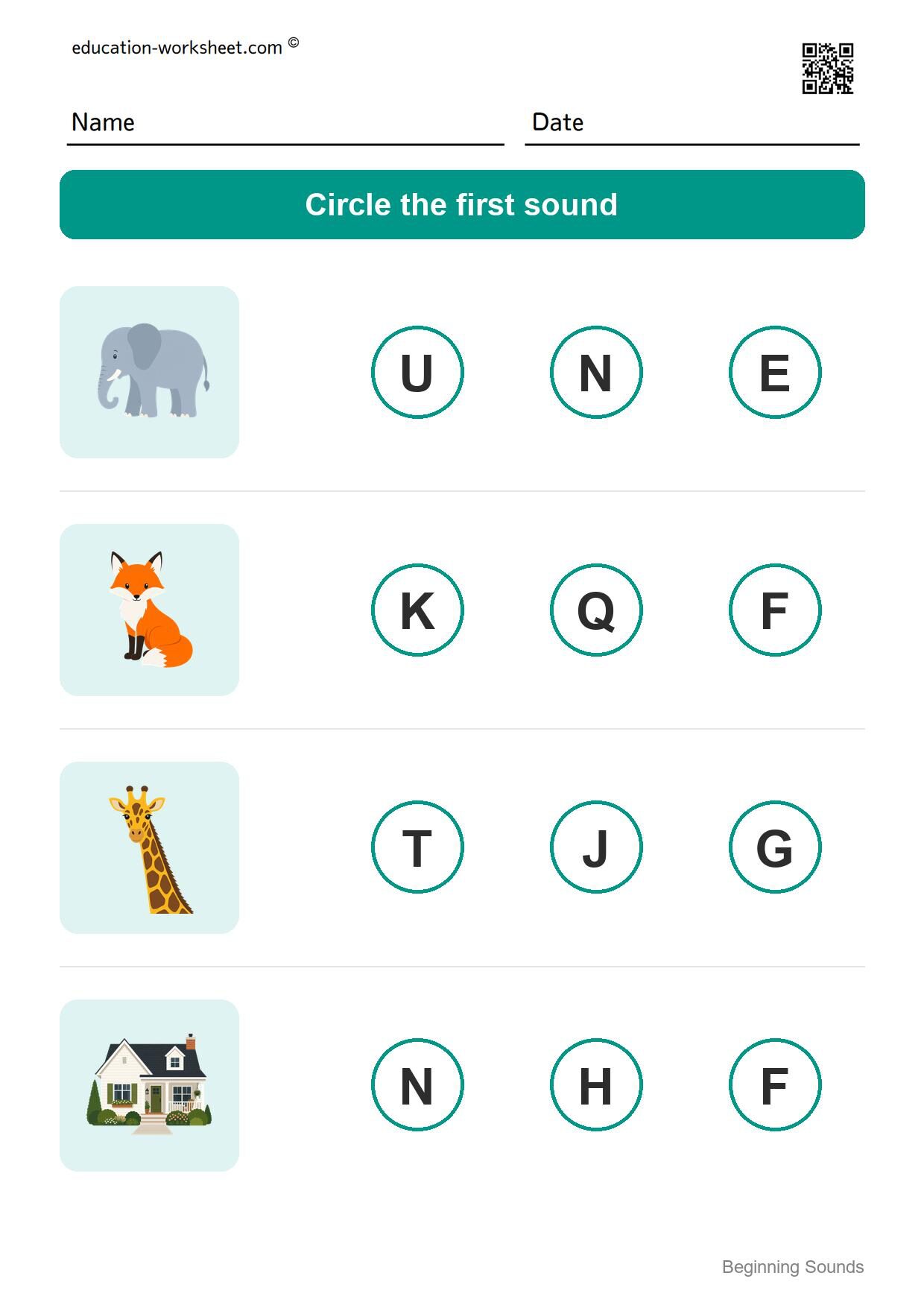 Beginning sounds (Set 2) - Free Beginning Sounds Worksheets for Kindergarten - Phonics