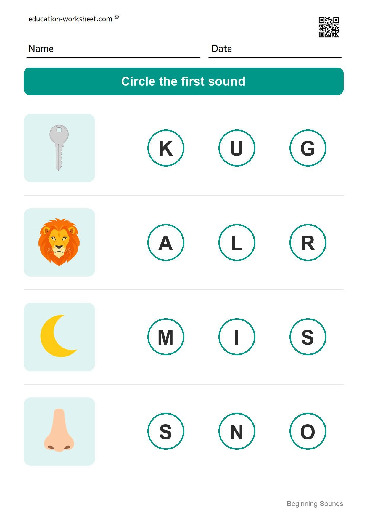 Beginning sounds (Set 3) - Free Beginning Sounds Worksheets for Kindergarten - Phonics
