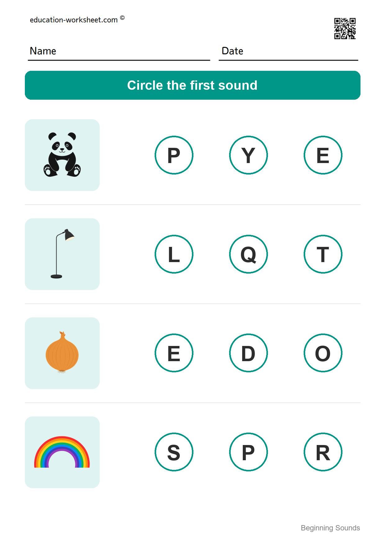 Beginning sounds (Set 8) - Free Beginning Sounds Worksheets for Kindergarten - Phonics