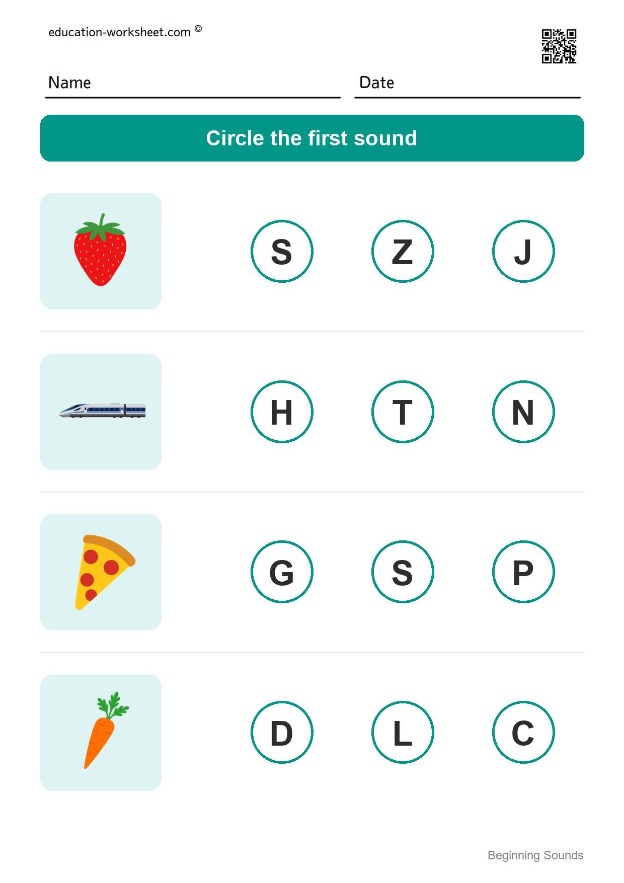 Beginning sounds (Set 9) - Free Beginning Sounds Worksheets for Kindergarten - Phonics