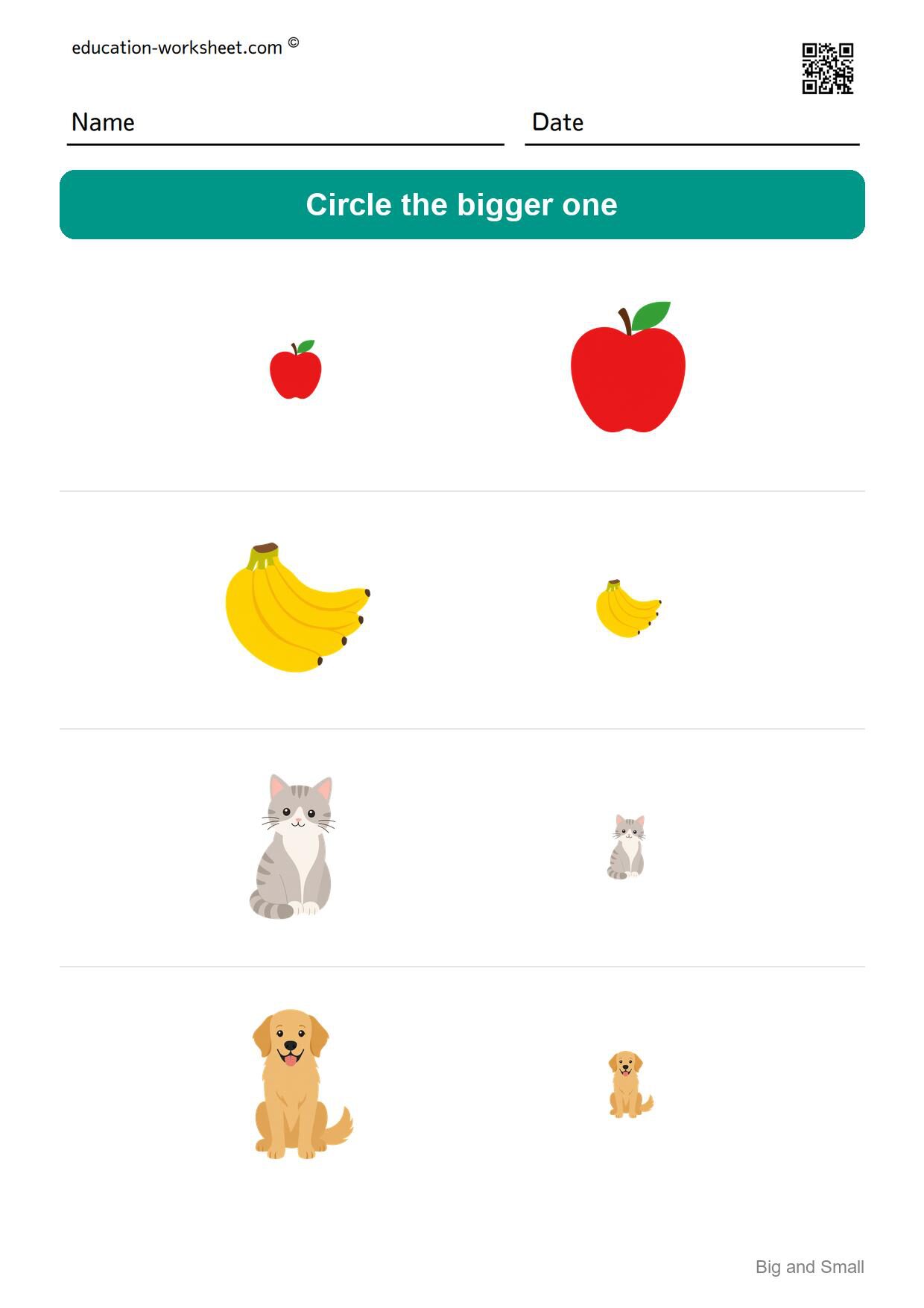 Circle the bigger one (Set 1) - Free Big and Small Worksheets for Kindergarten - Compare Sizes