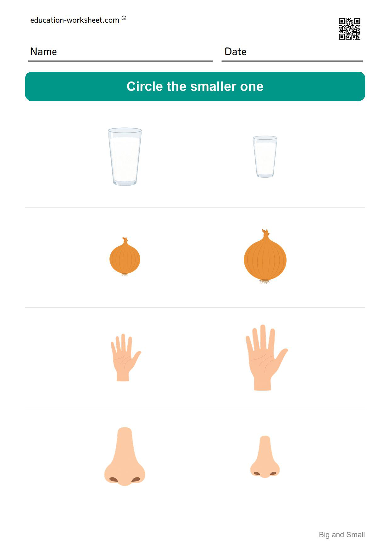 Circle the smaller one (Set 10) - Free Big and Small Worksheets for Kindergarten - Compare Sizes