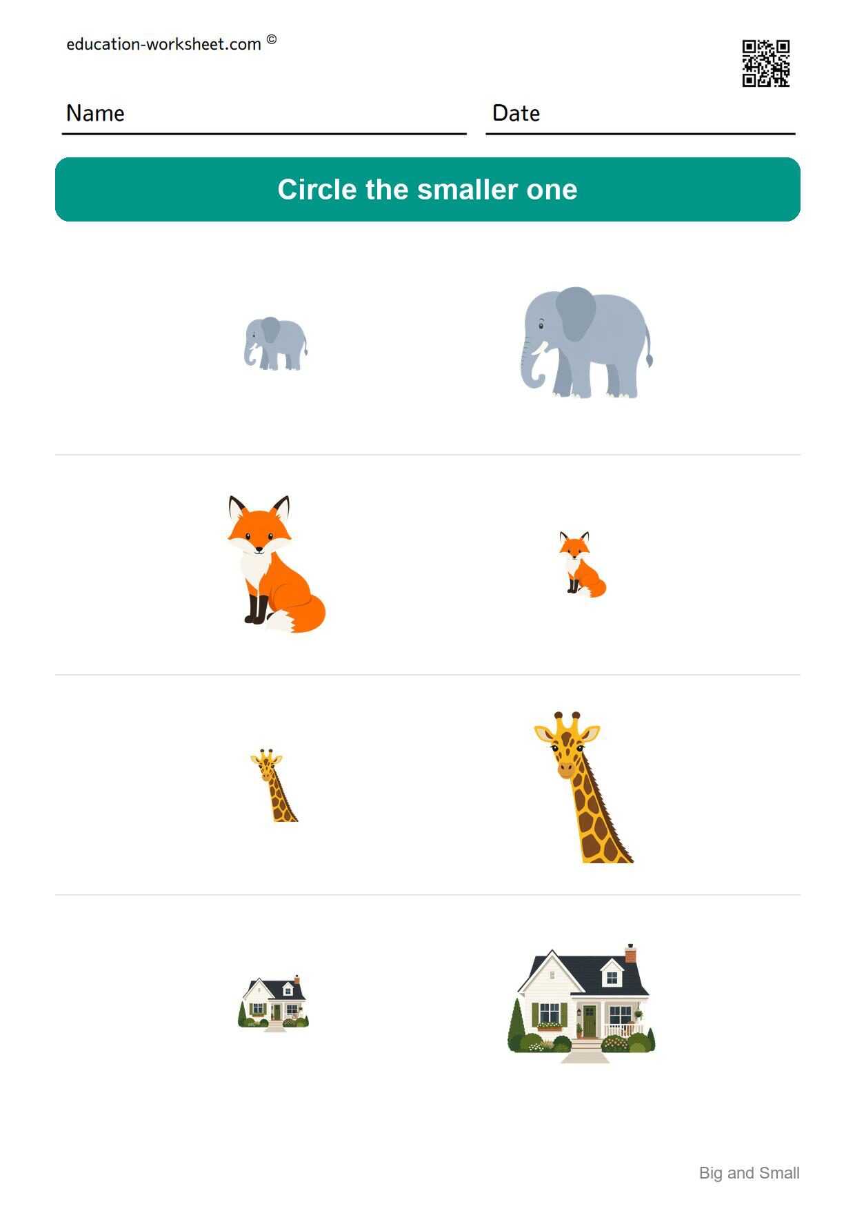 Circle the smaller one (Set 2) - Free Big and Small Worksheets for Kindergarten - Compare Sizes