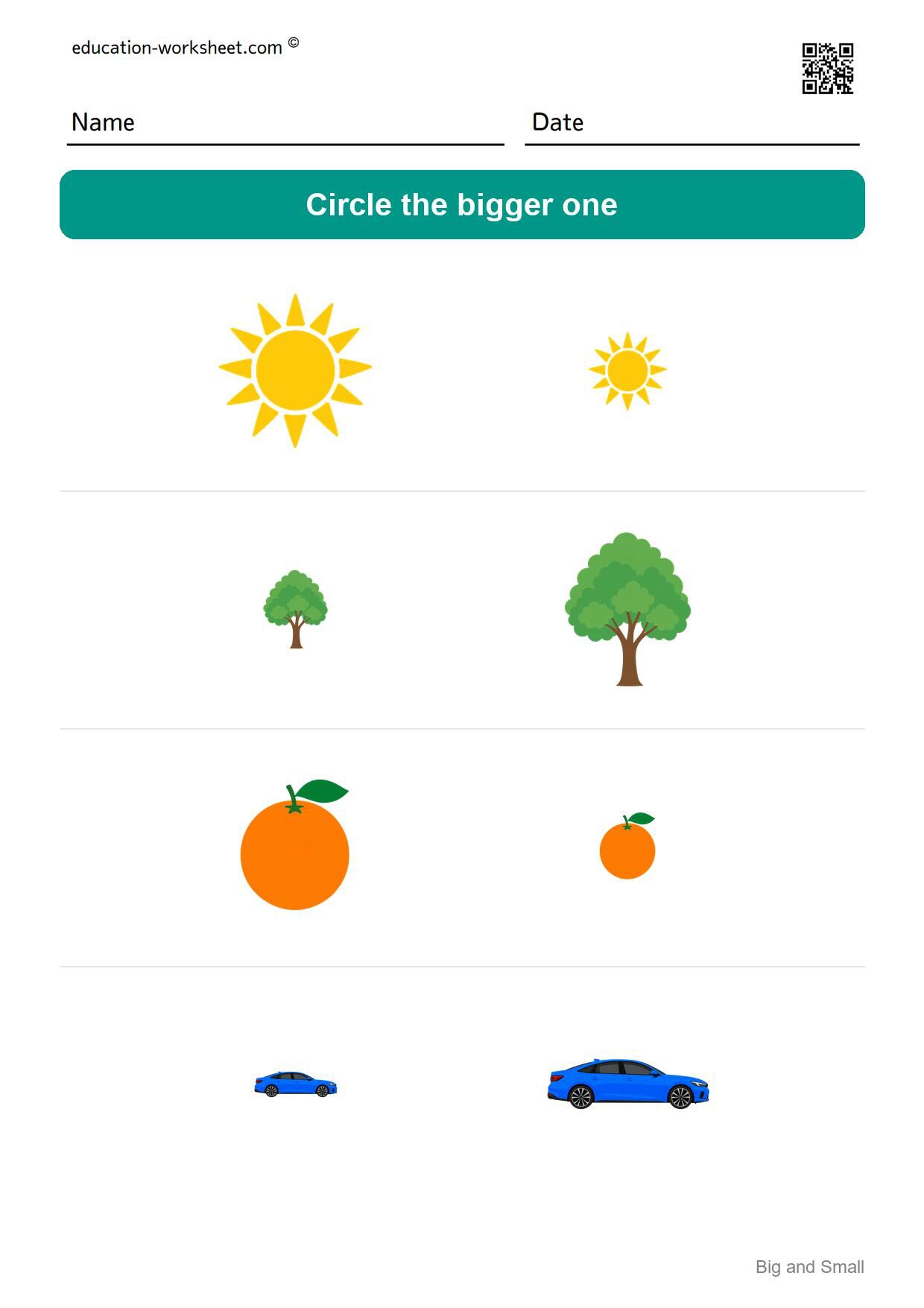 Circle the bigger one (Set 3) - Free Big and Small Worksheets for Kindergarten - Compare Sizes