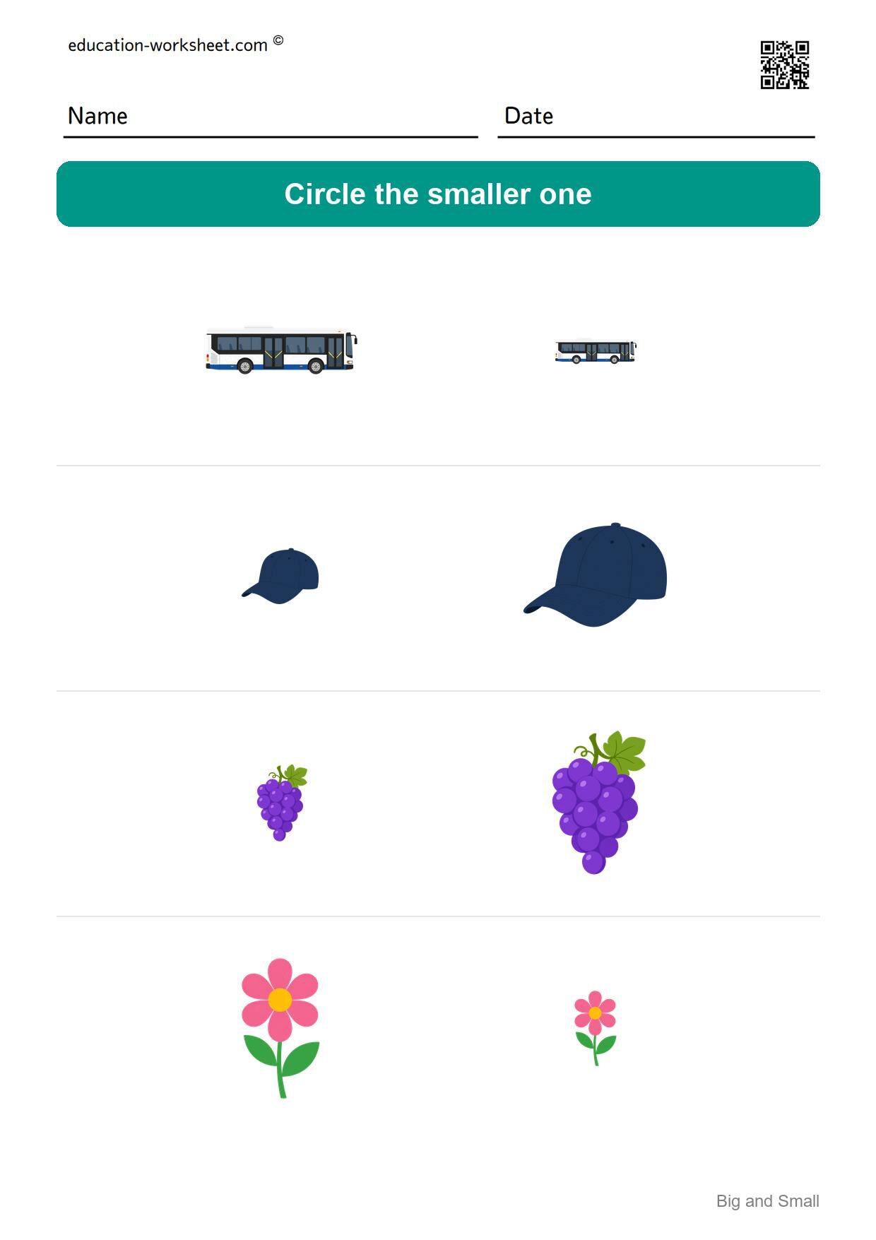 Circle the smaller one (Set 4) - Free Big and Small Worksheets for Kindergarten - Compare Sizes