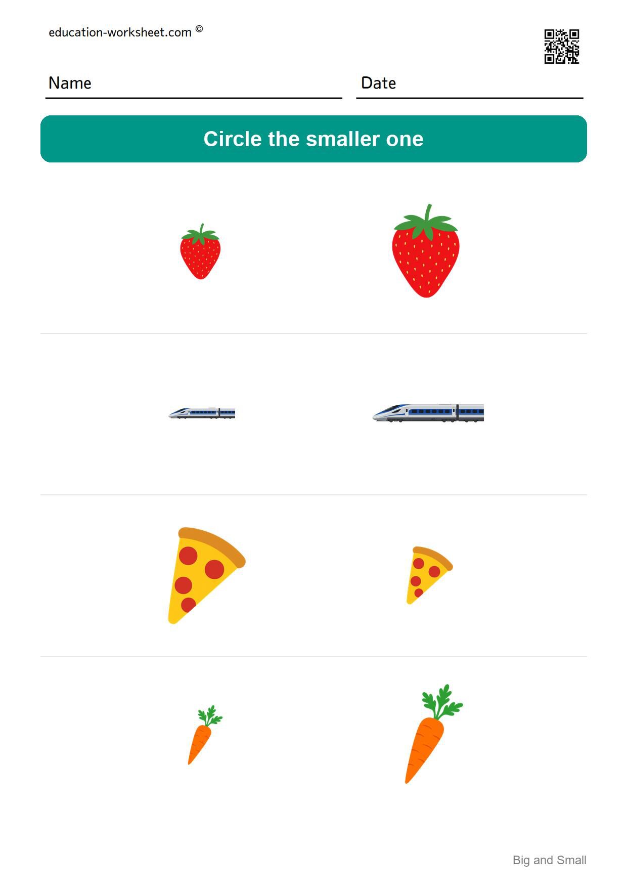 Circle the smaller one (Set 6) - Free Big and Small Worksheets for Kindergarten - Compare Sizes