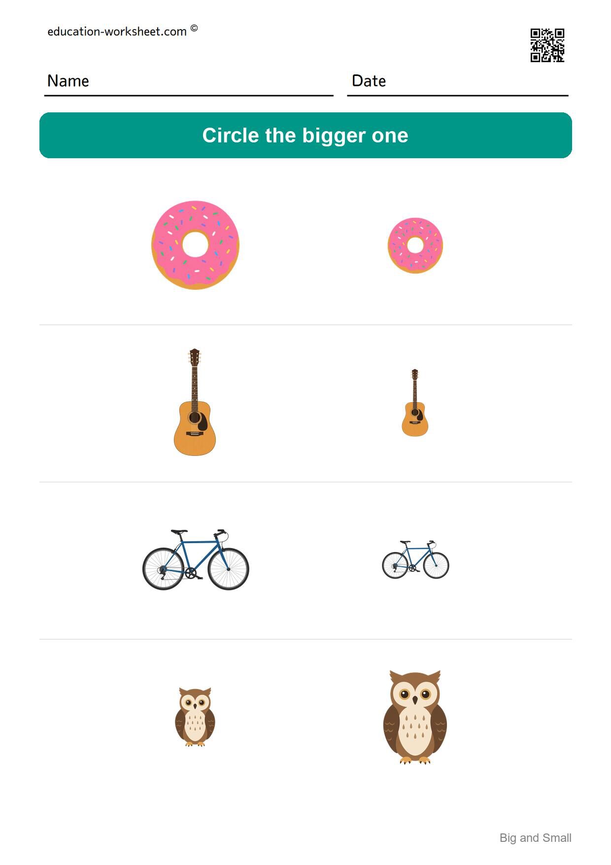 Circle the bigger one (Set 7) - Free Big and Small Worksheets for Kindergarten - Compare Sizes