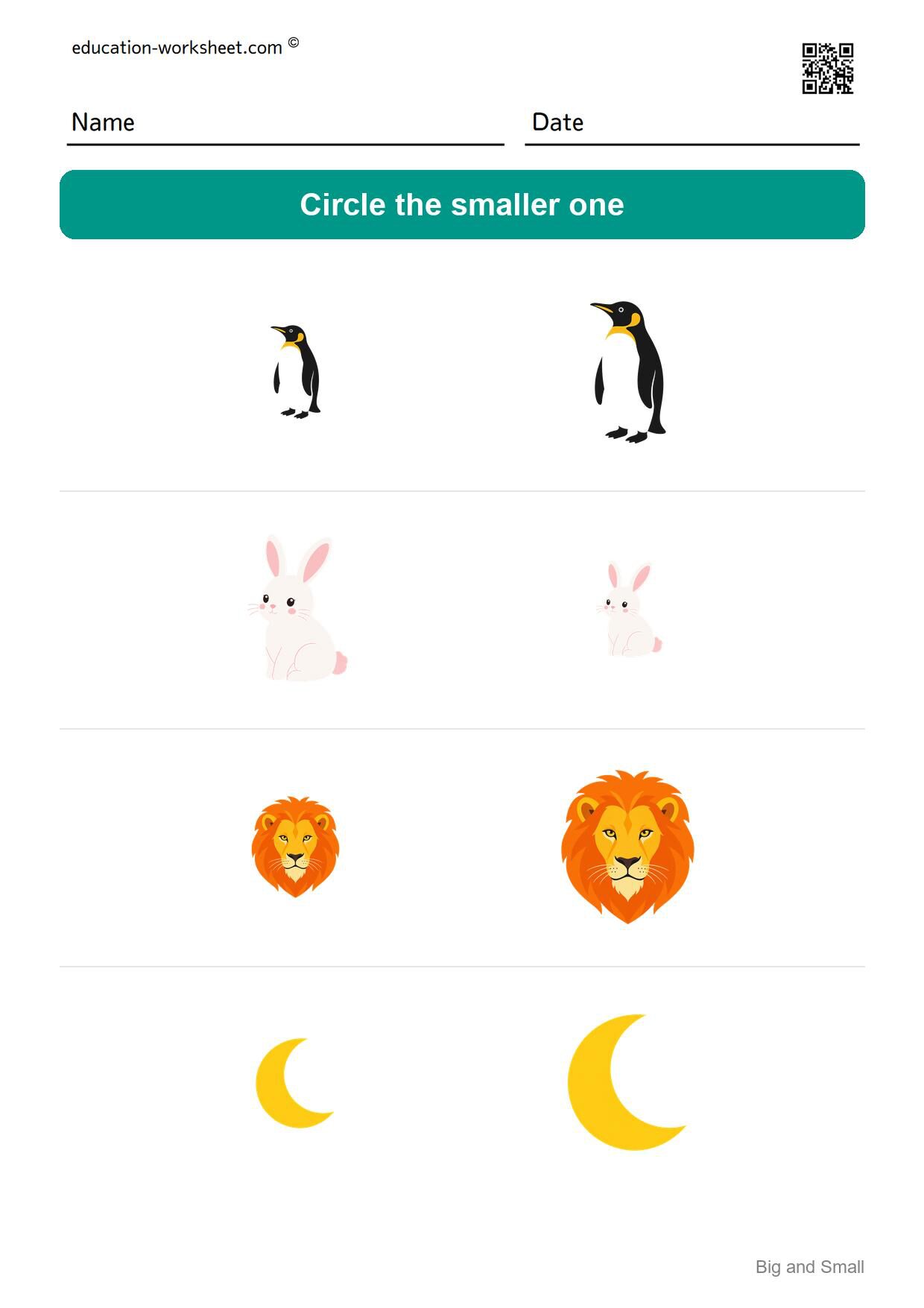 Circle the smaller one (Set 8) - Free Big and Small Worksheets for Kindergarten - Compare Sizes