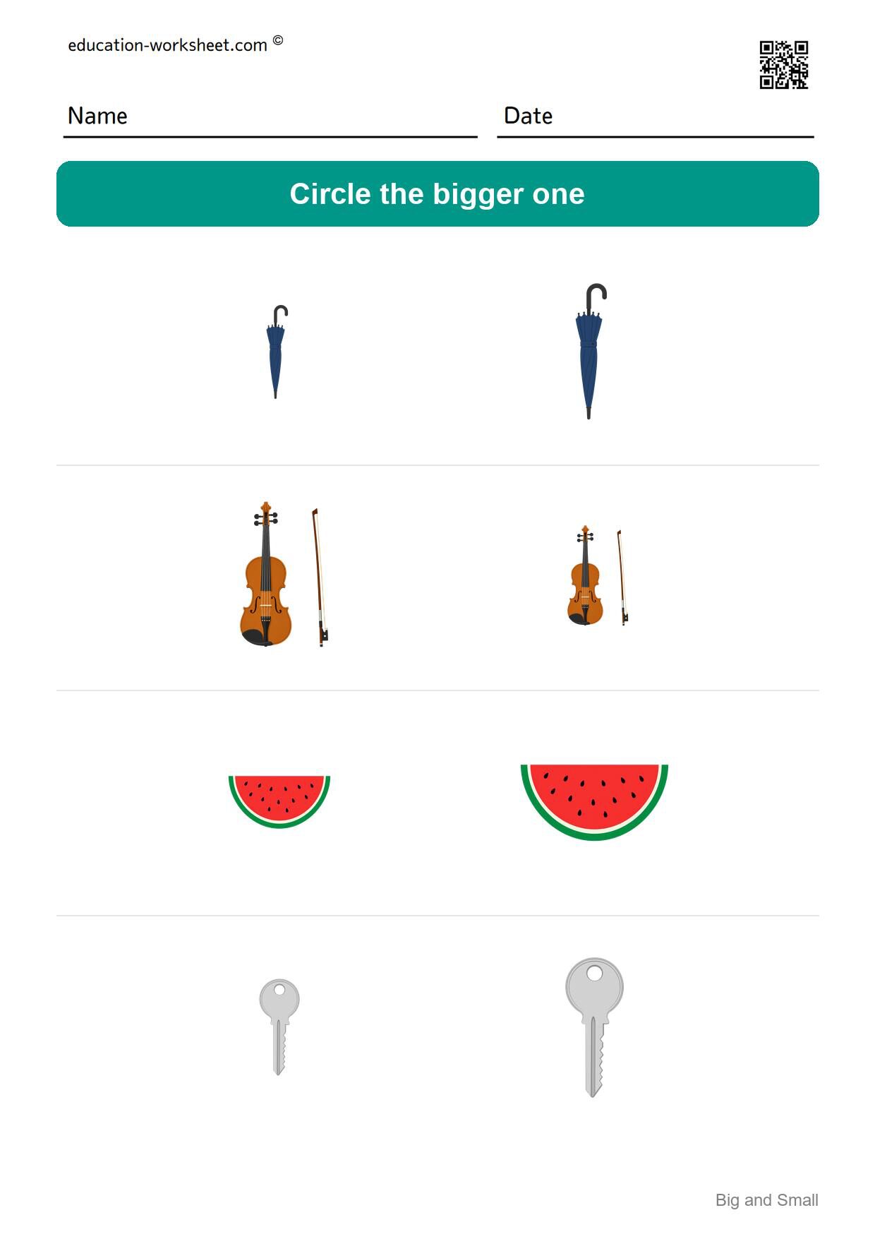 Circle the bigger one (Set 9) - Free Big and Small Worksheets for Kindergarten - Compare Sizes