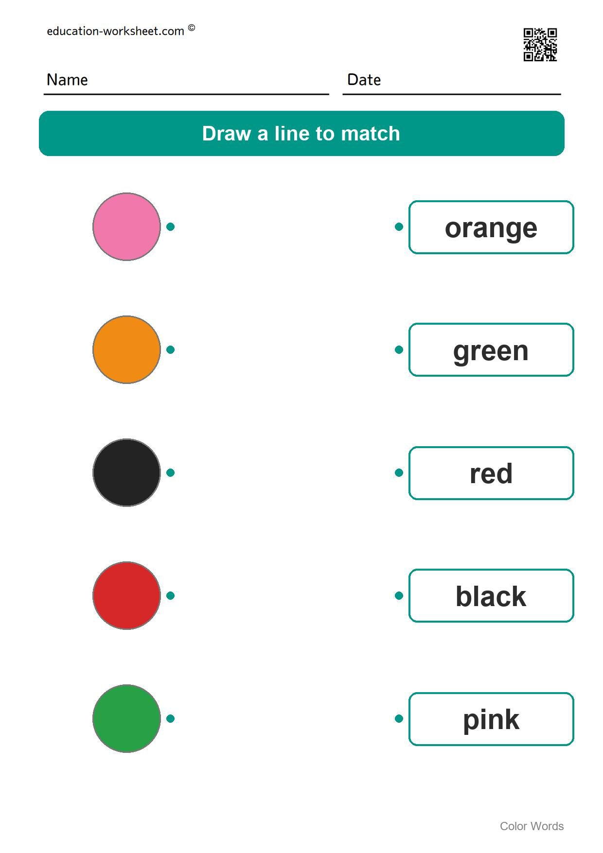 Match colors and words (Set 10) - Free Color Words Worksheets for Kindergarten - Match Colors and Words