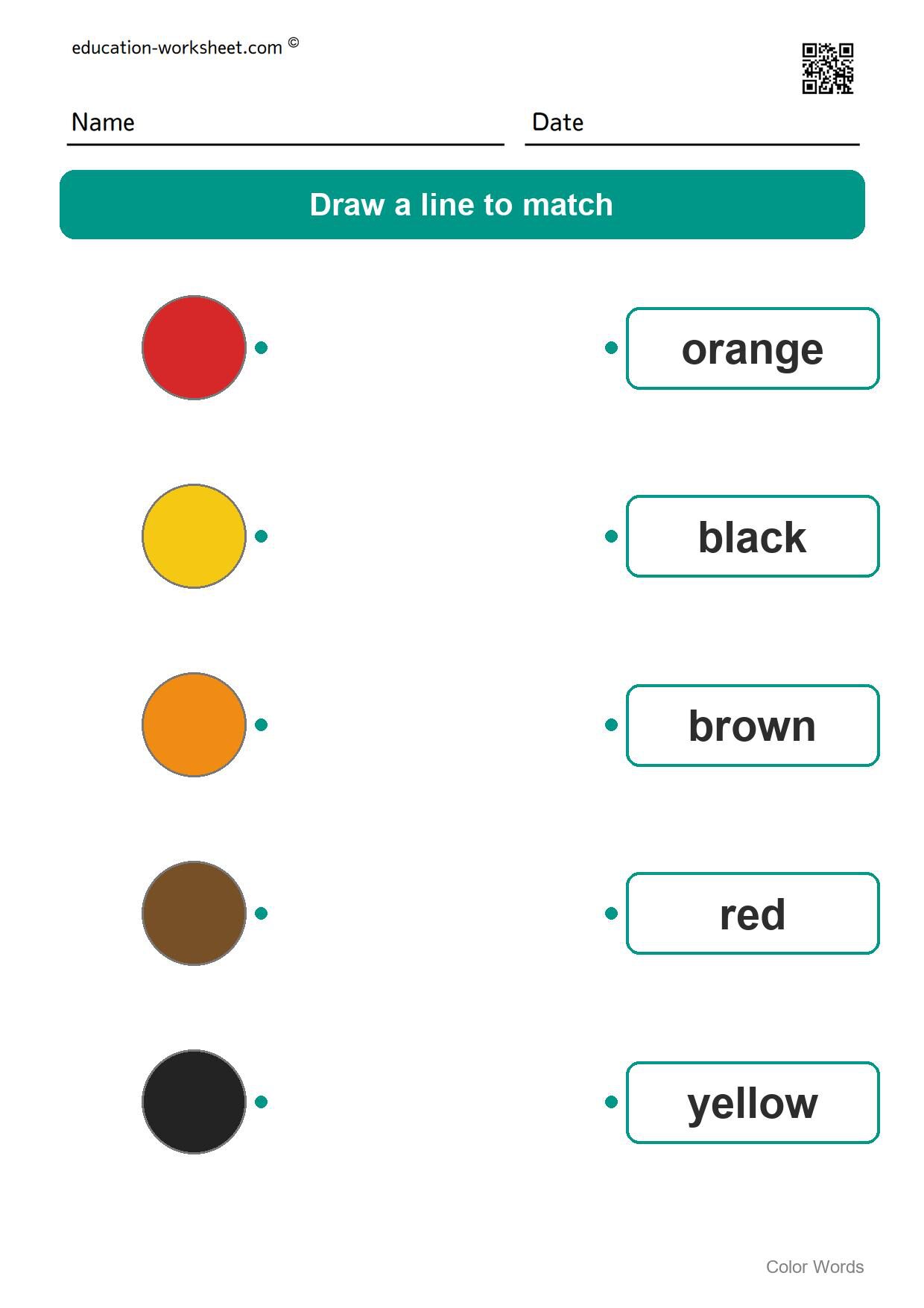 Match colors and words (Set 7) - Free Color Words Worksheets for Kindergarten - Match Colors and Words