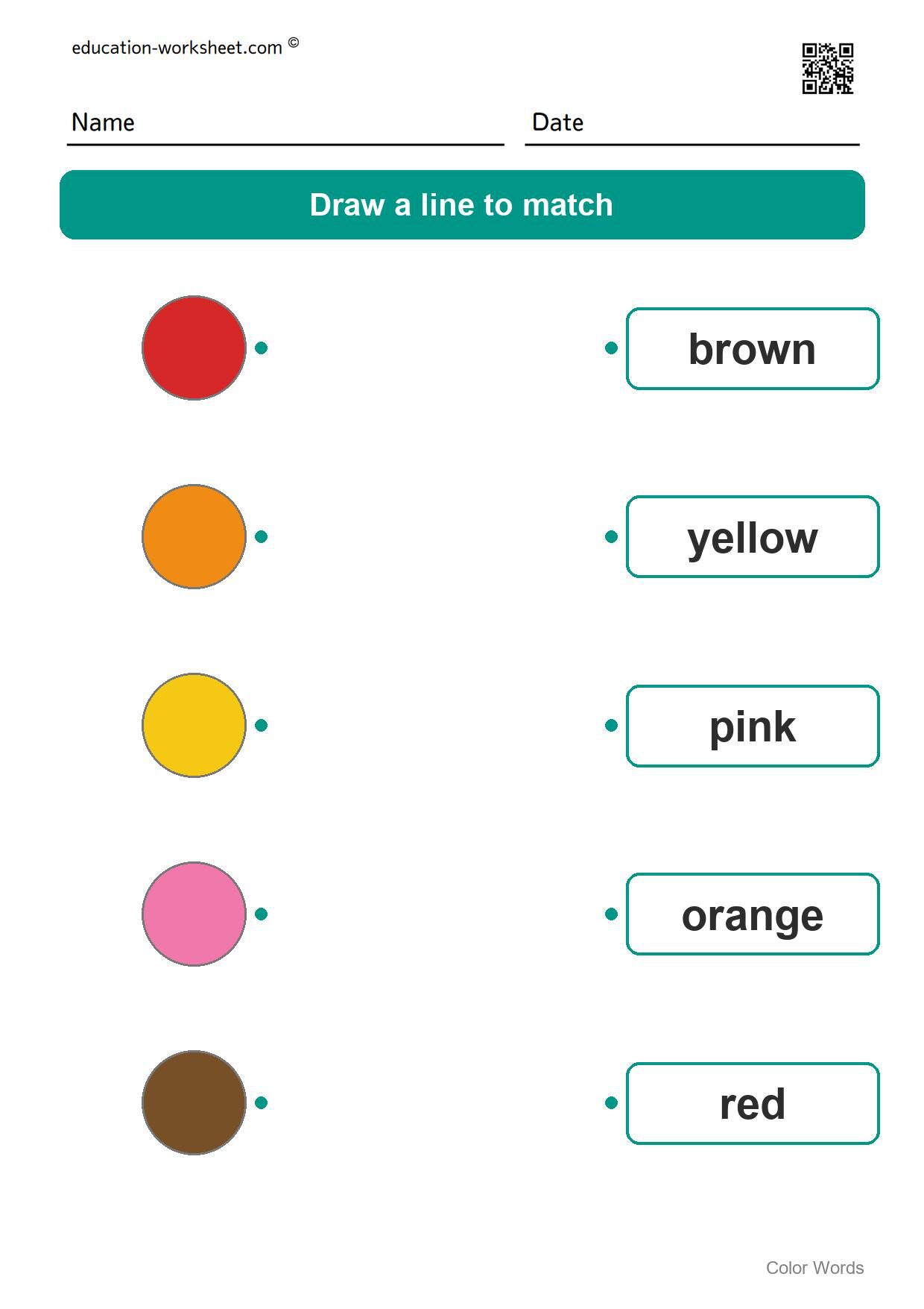 Match colors and words (Set 8) - Free Color Words Worksheets for Kindergarten - Match Colors and Words