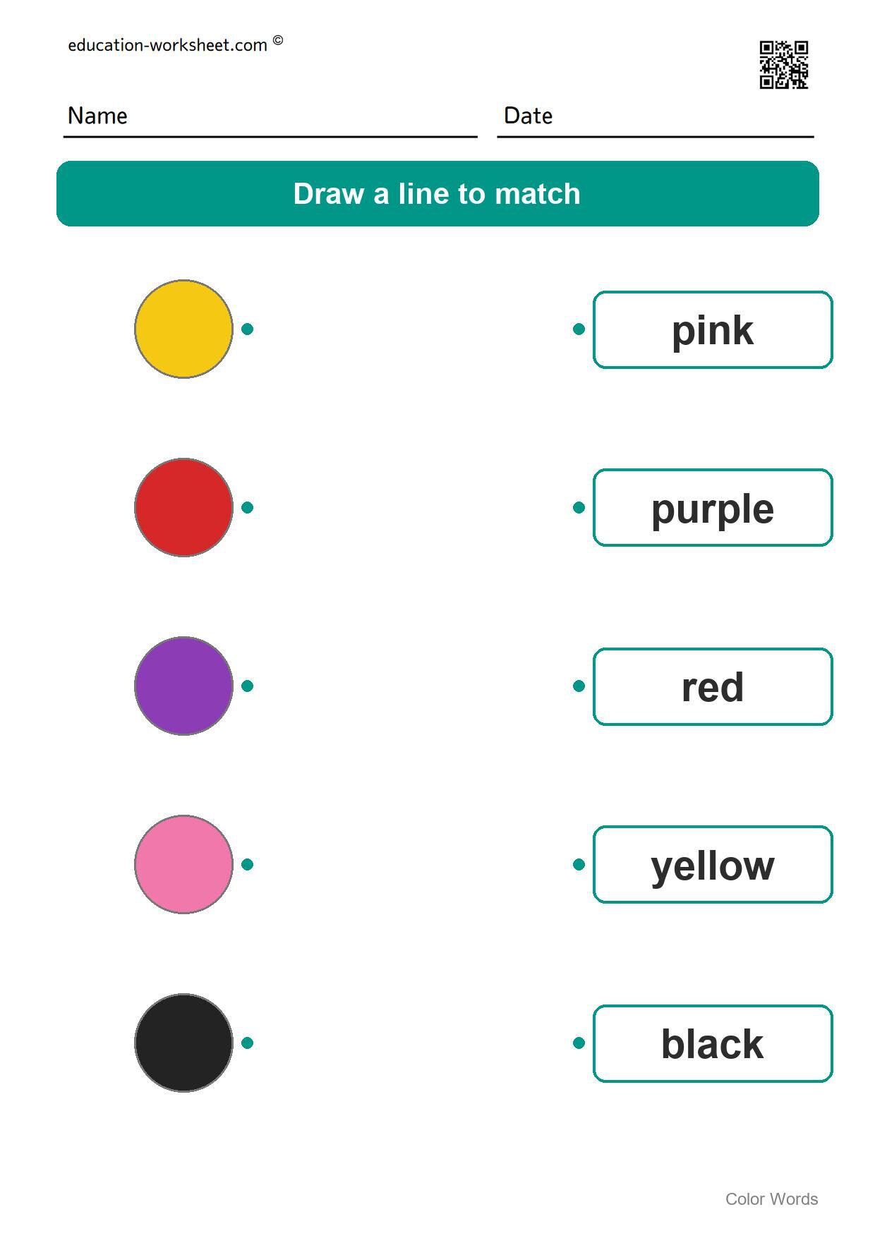 Match colors and words (Set 9) - Free Color Words Worksheets for Kindergarten - Match Colors and Words
