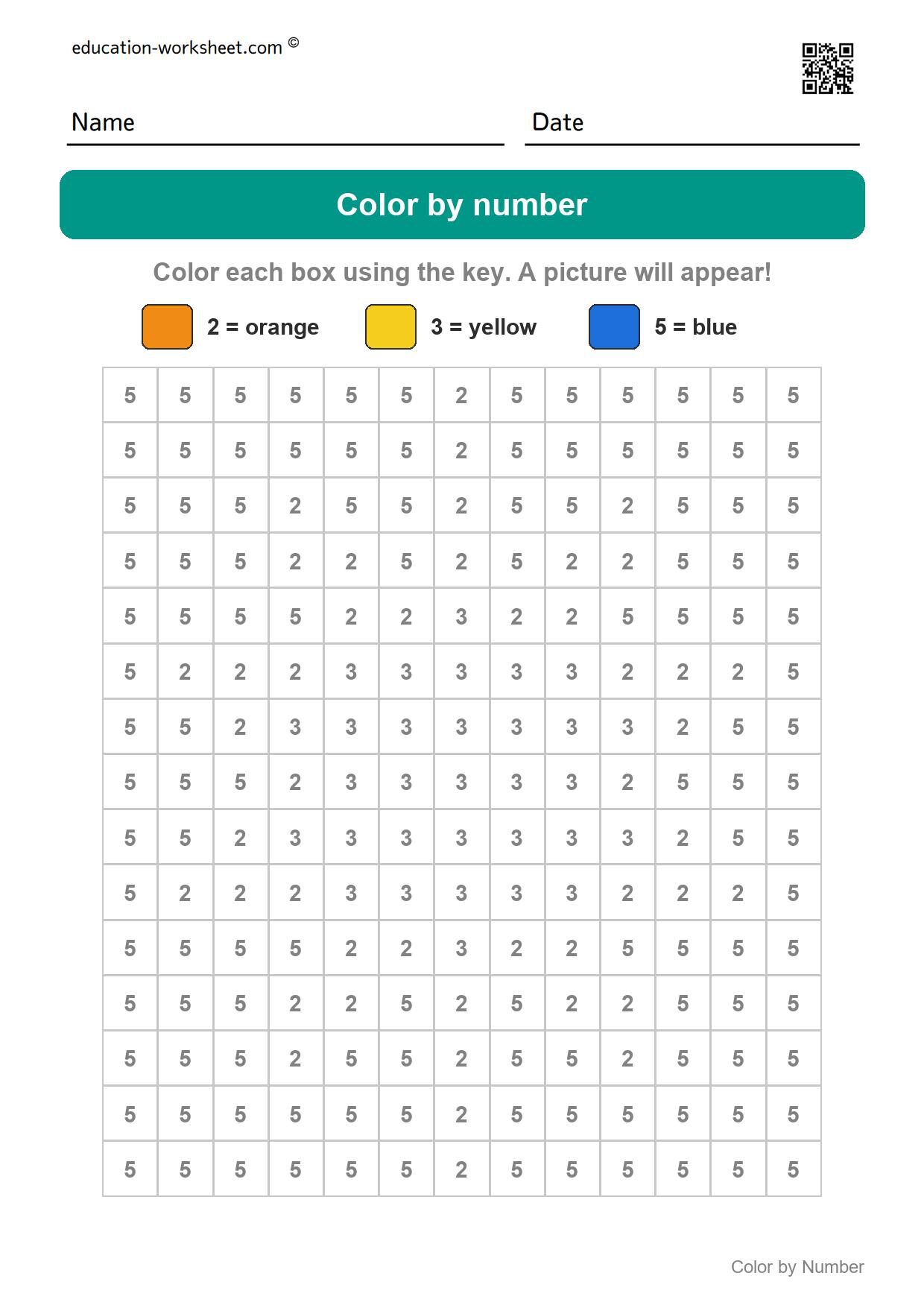 Color by number - Sun - Free Color by Number Worksheets for Kindergarten - Color and Count