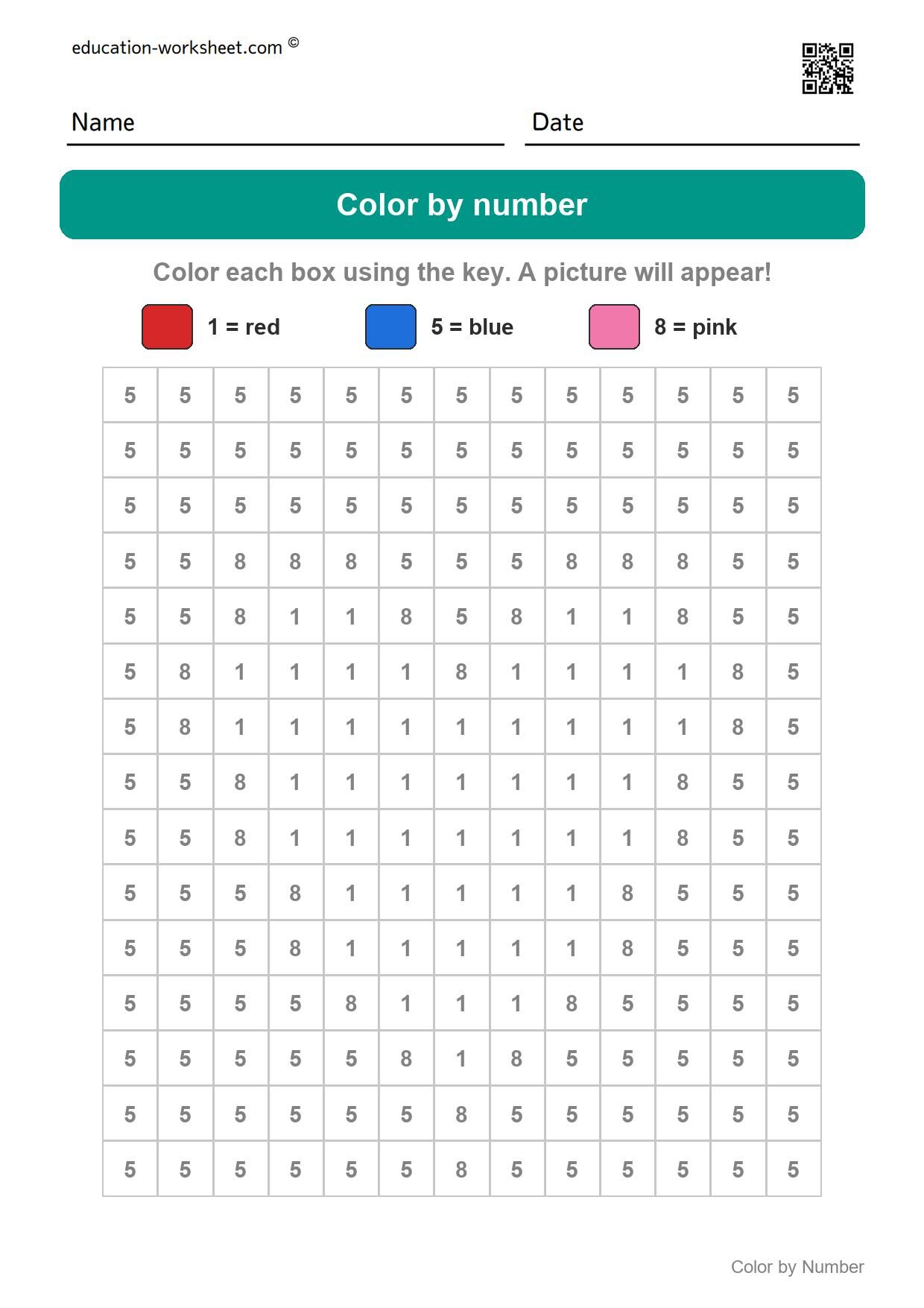 Color by number - Heart - Free Color by Number Worksheets for Kindergarten - Color and Count