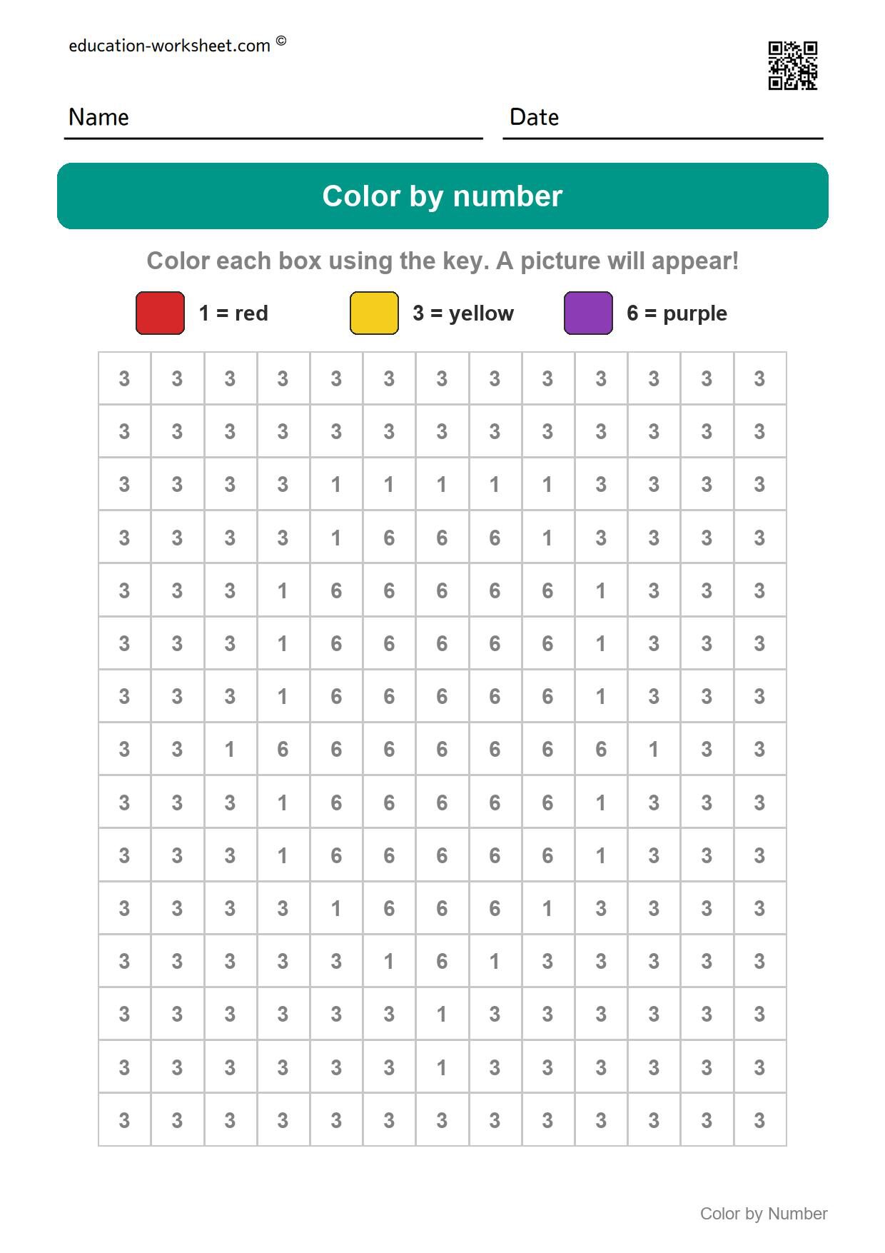 Color by number - Balloon - Free Color by Number Worksheets for Kindergarten - Color and Count