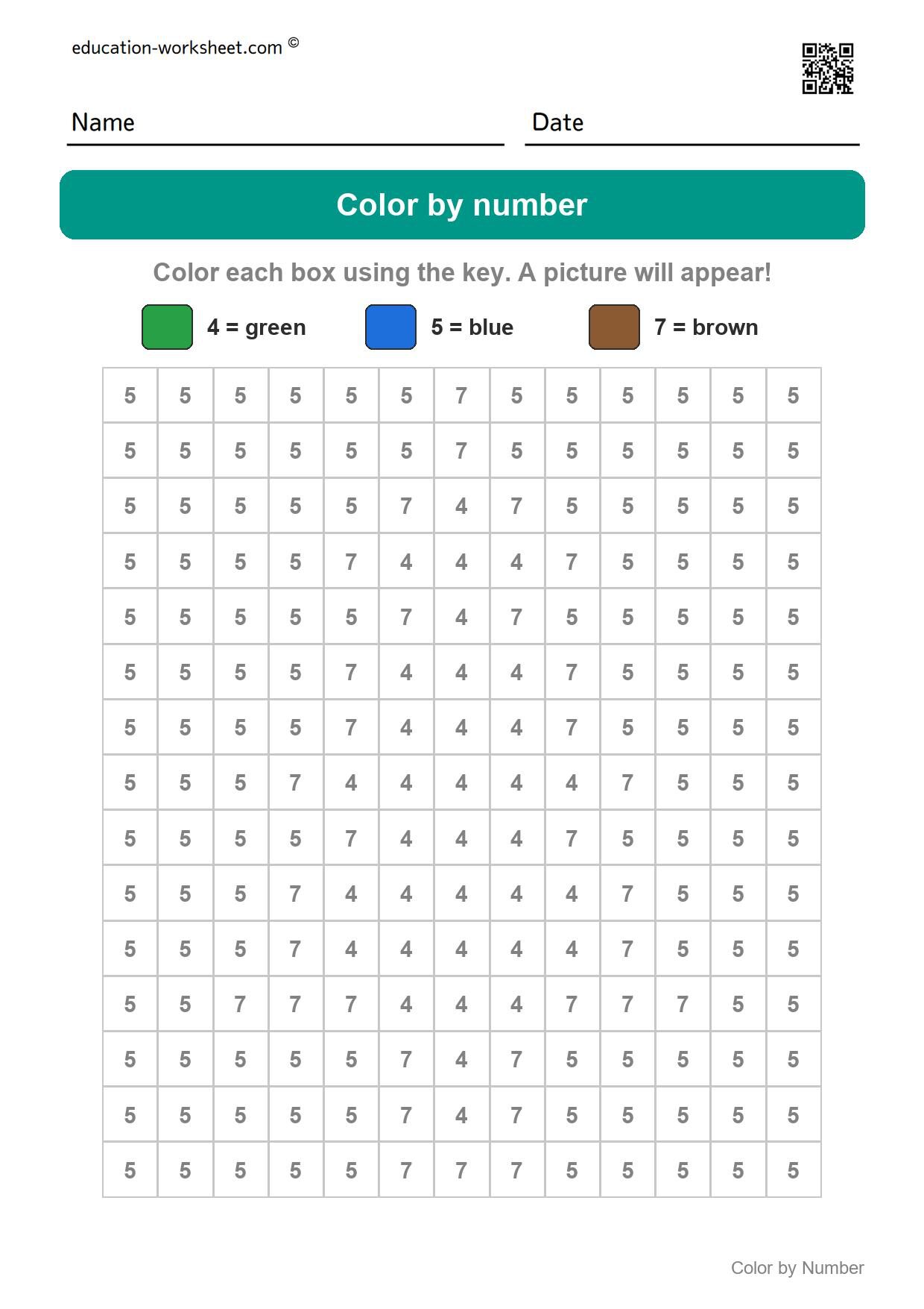 Color by number - Tree - Free Color by Number Worksheets for Kindergarten - Color and Count