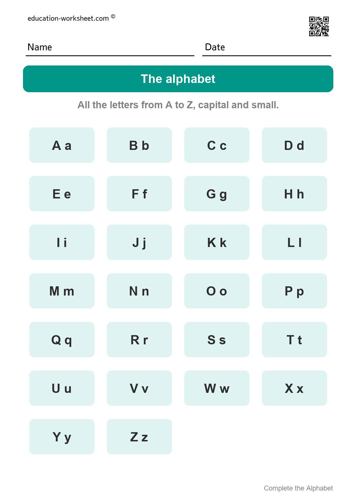Alphabet chart - A to Z - Free Complete the Alphabet Worksheets for Kindergarten - Missing Letters A to Z